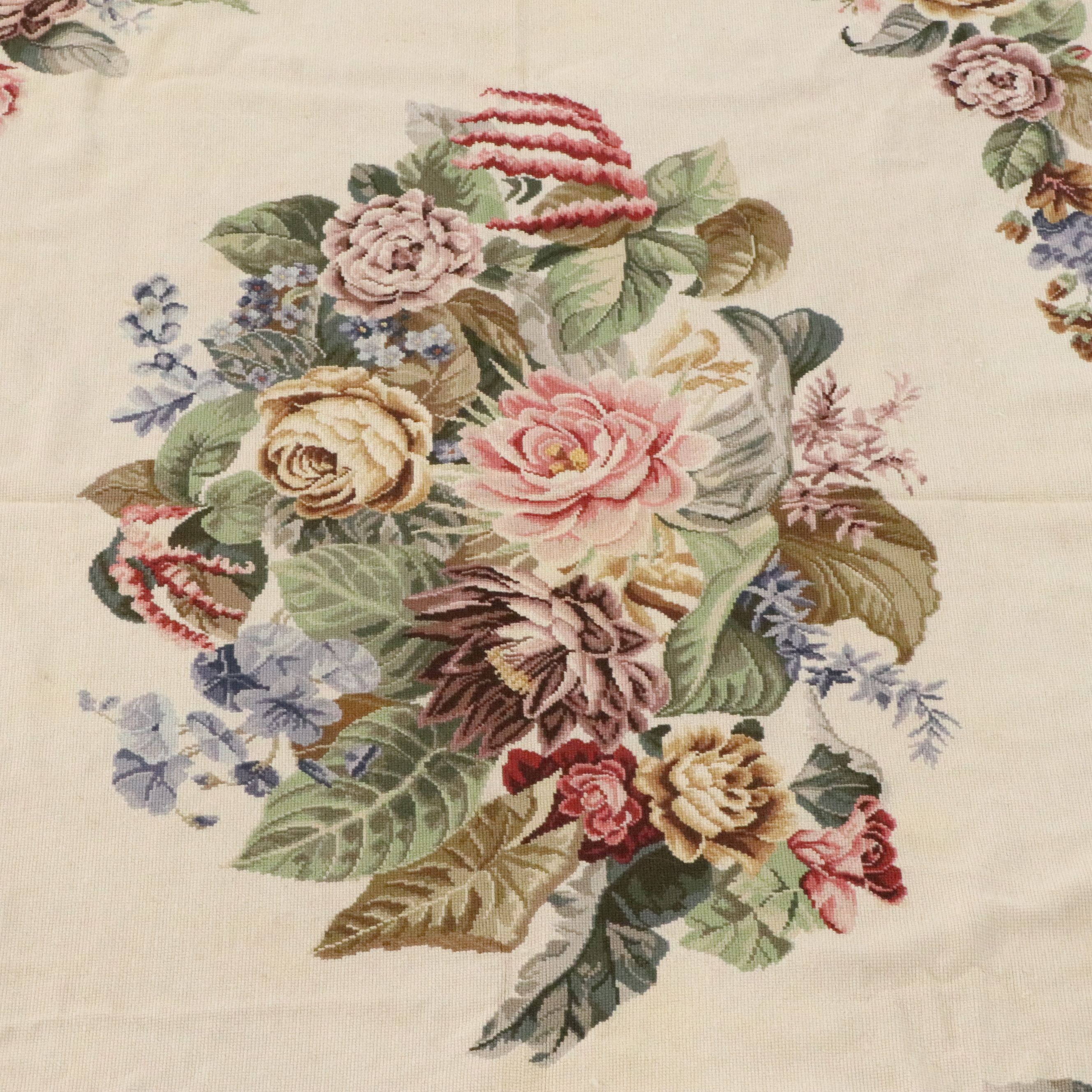 5'7 x 8'8 Handmade Floral Needlepoint Area Rug