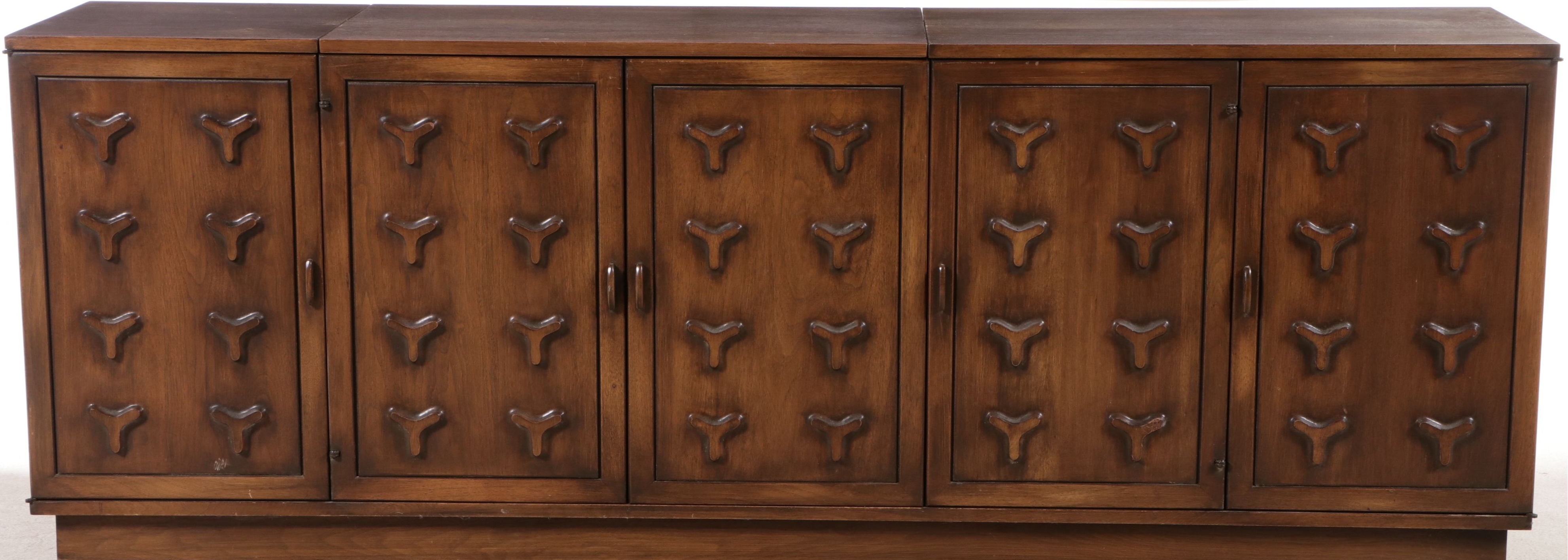 Mid Century Modern Walnut Stereo Cabinet with Dual and Fisher Audio Equipment