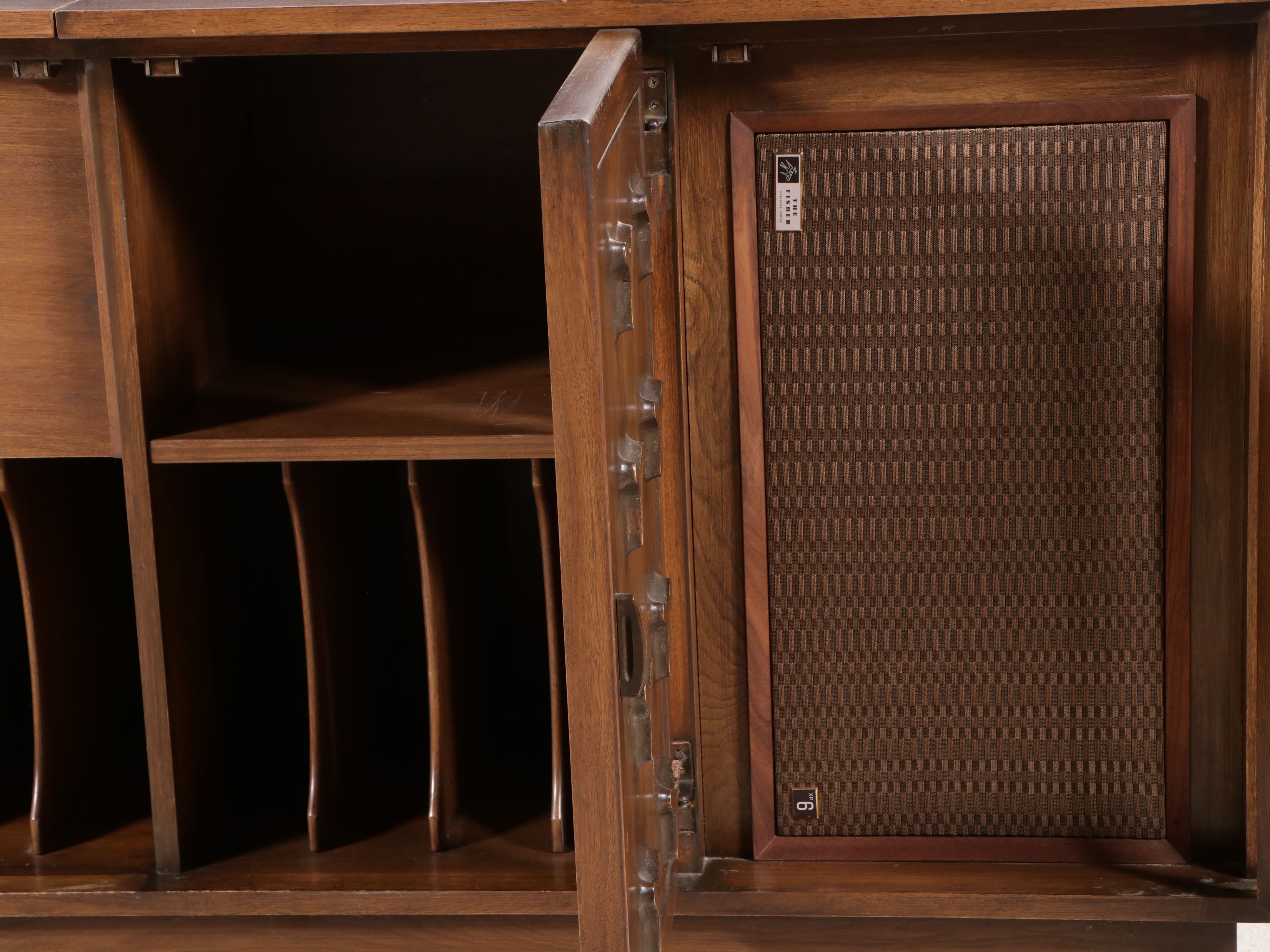 Mid Century Modern Walnut Stereo Cabinet with Dual and Fisher Audio Equipment