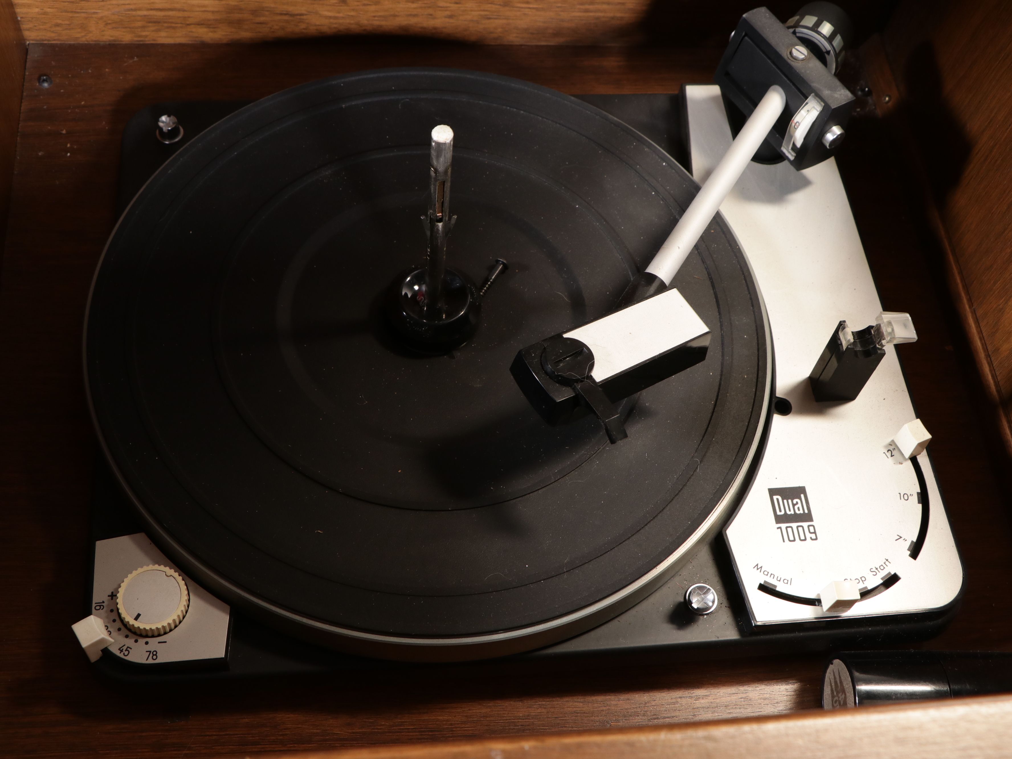 Mid Century Modern Walnut Stereo Cabinet with Dual and Fisher Audio Equipment