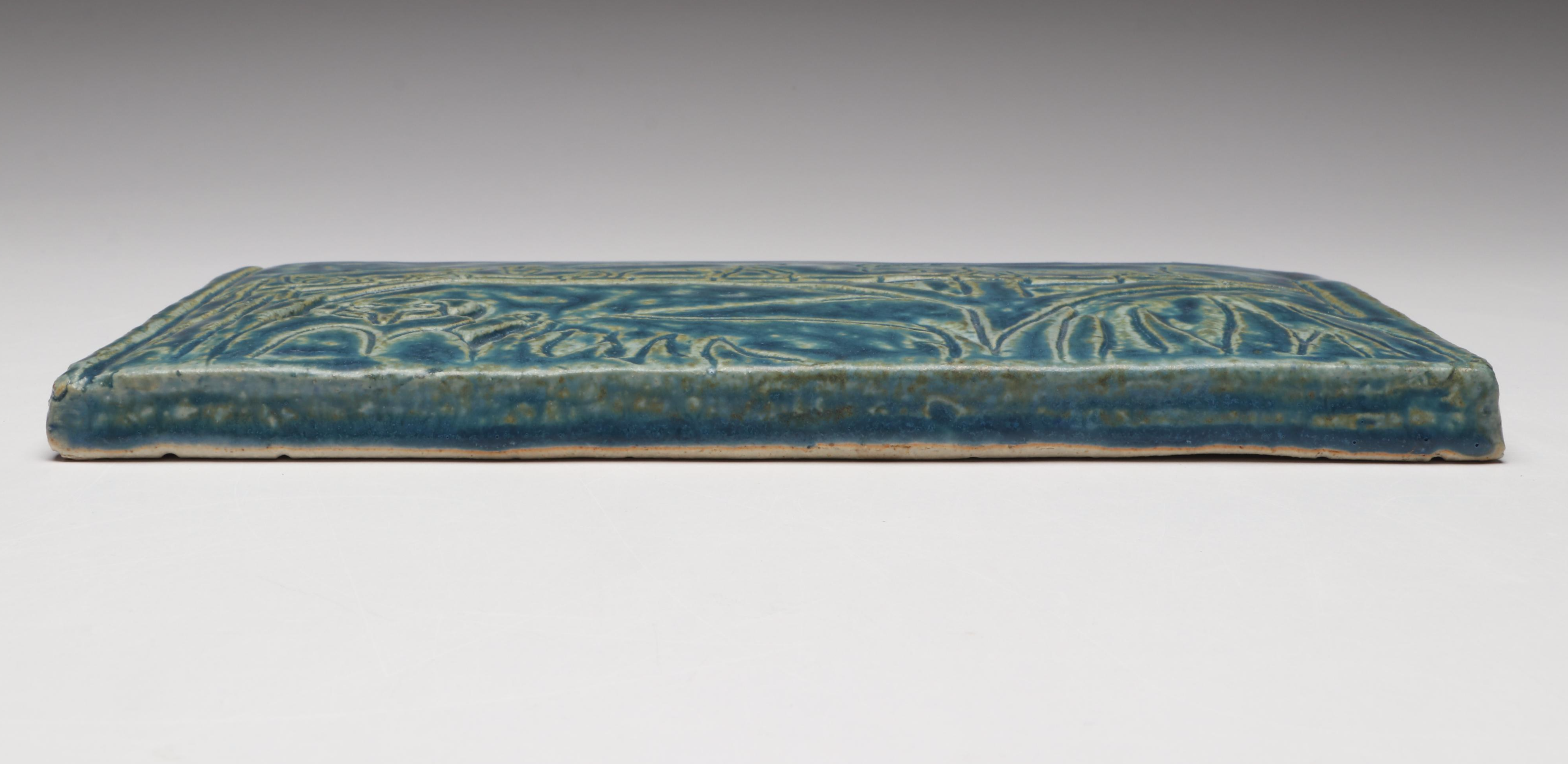 Pewabic Pottery Blue Ceramic Goat Plaque and Green Frog Wall Hanging