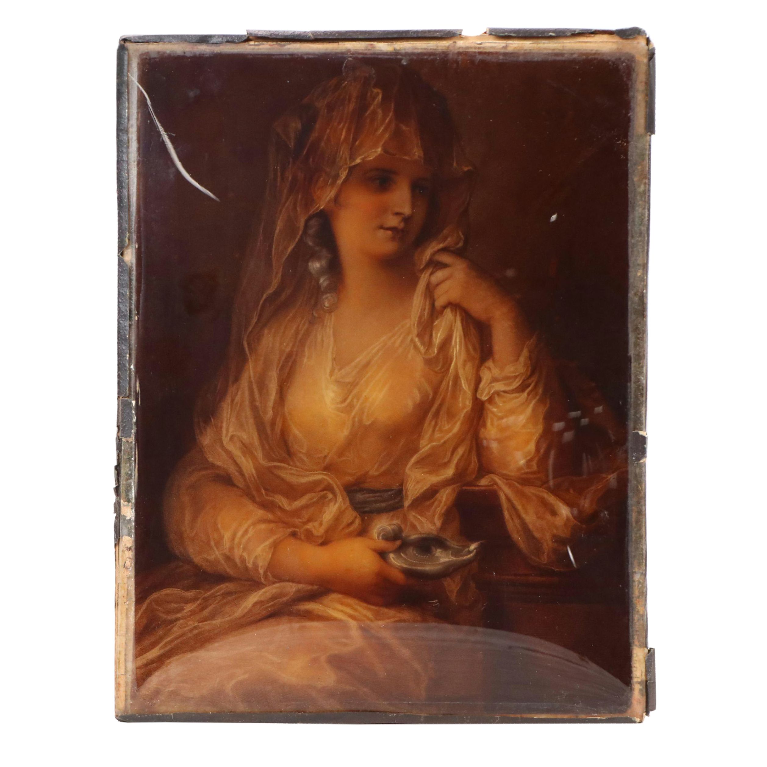 After A. Kauffman Reverse-Printed Glass "Portrait of a Lady as a Vestal Virgin"