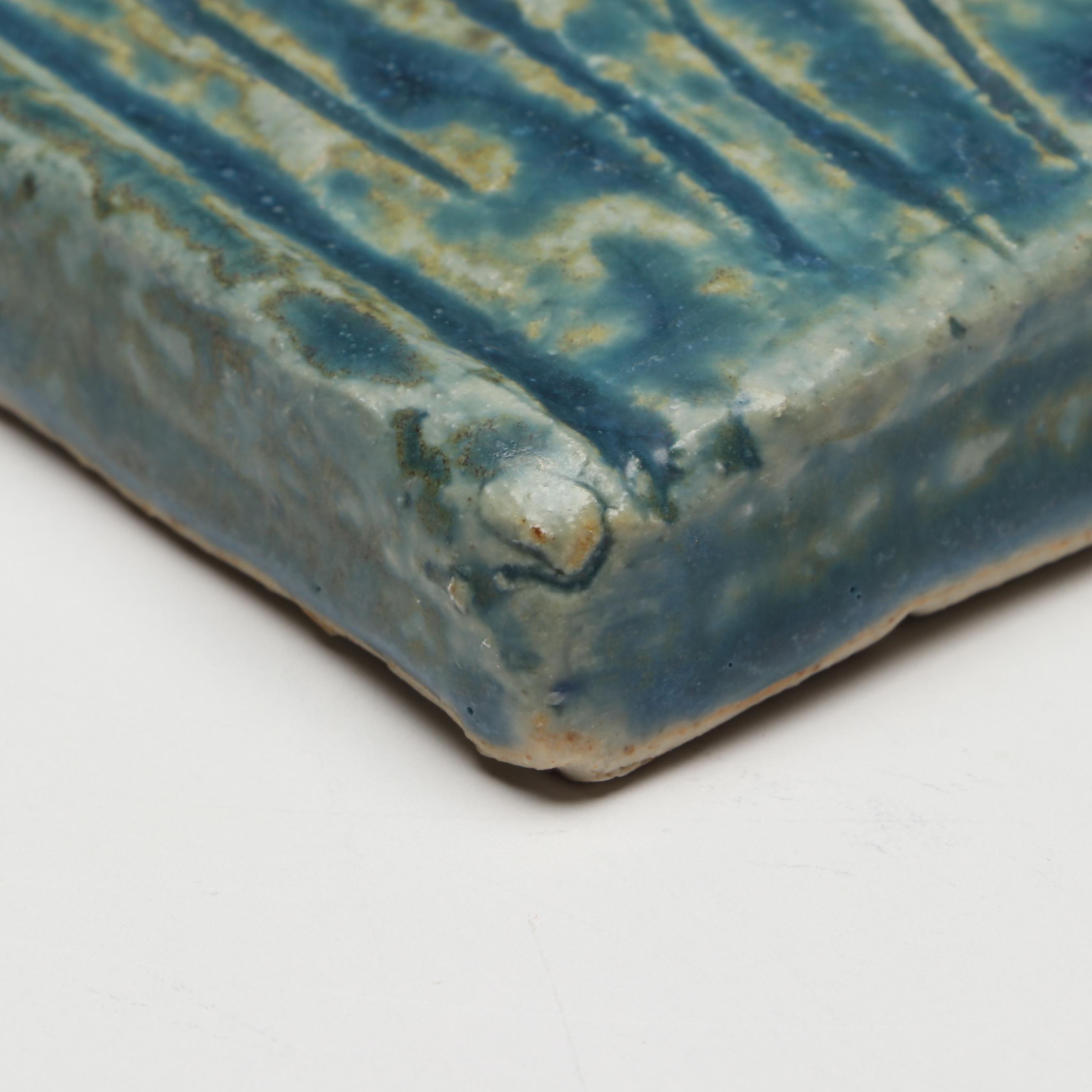 Pewabic Pottery Blue Ceramic Goat Plaque and Green Frog Wall Hanging