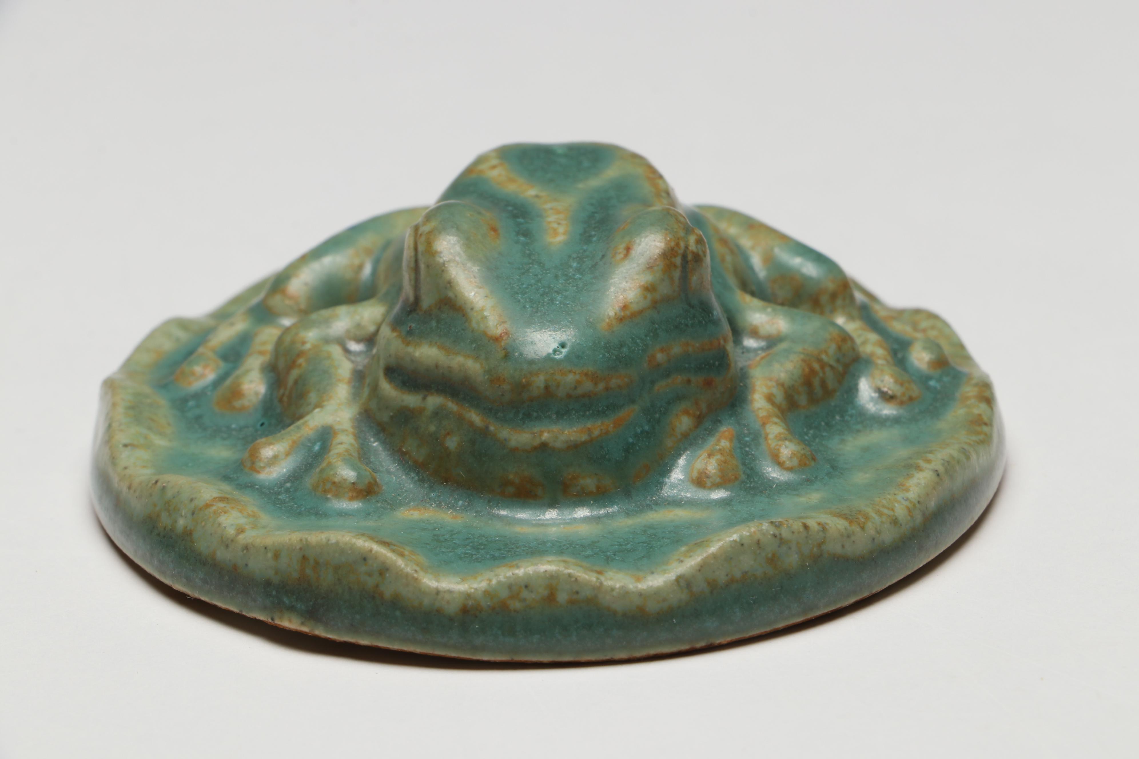 Pewabic Pottery Blue Ceramic Goat Plaque and Green Frog Wall Hanging