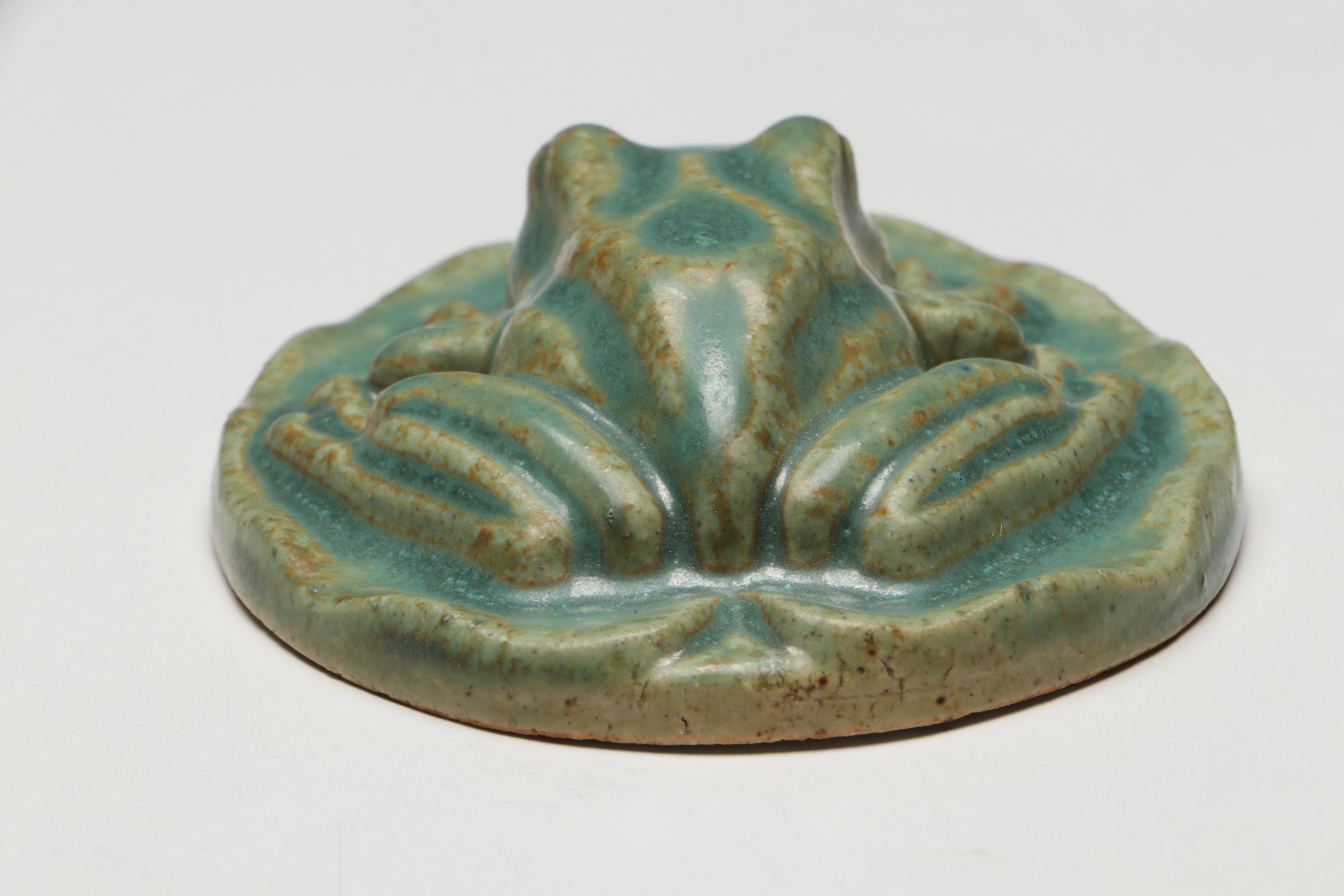 Pewabic Pottery Blue Ceramic Goat Plaque and Green Frog Wall Hanging