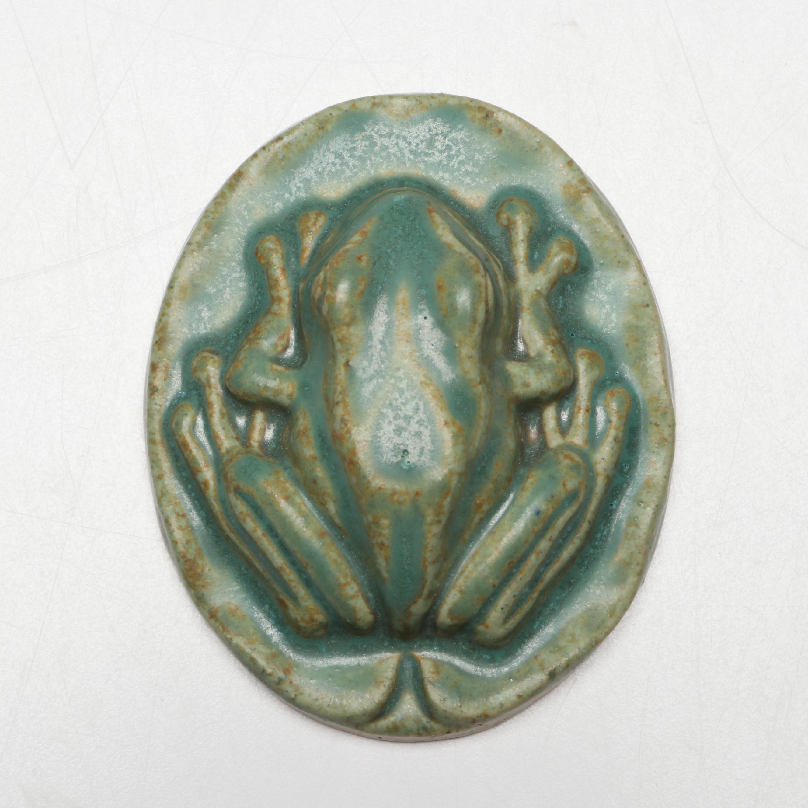 Pewabic Pottery Blue Ceramic Goat Plaque and Green Frog Wall Hanging