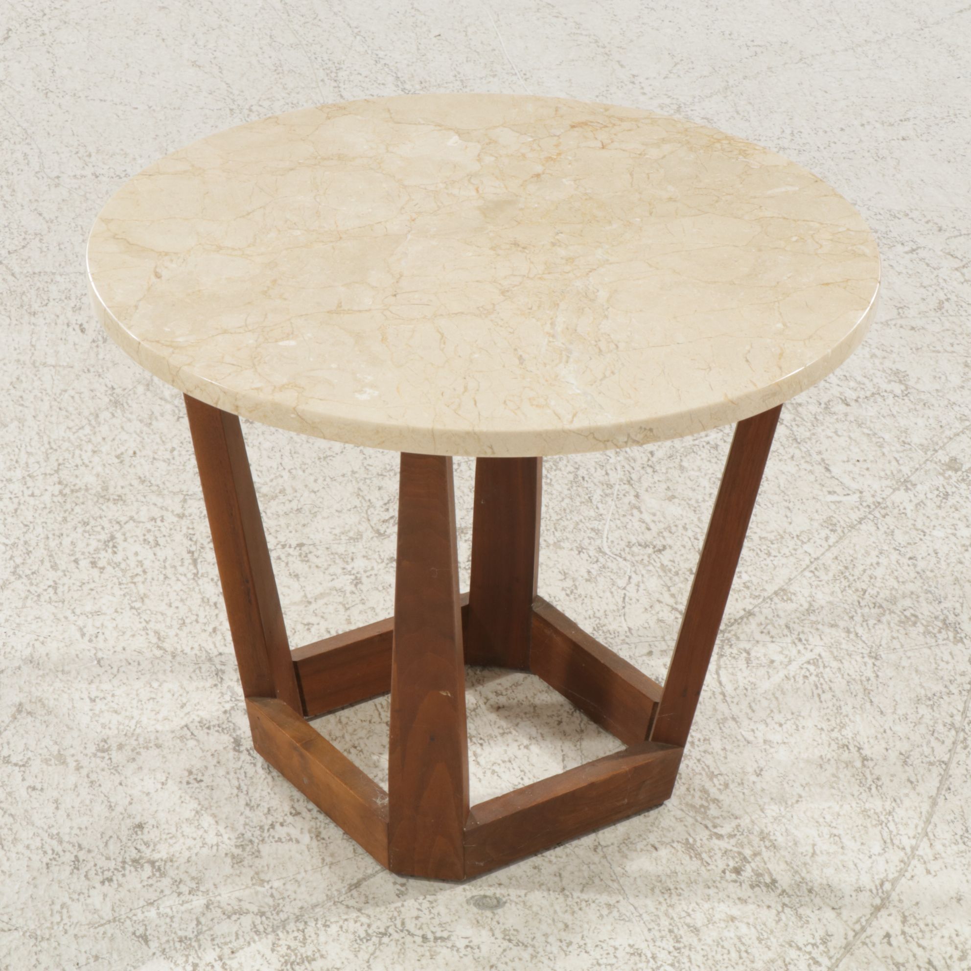 Mid Century Modern Walnut and Spanish Marble Side Table