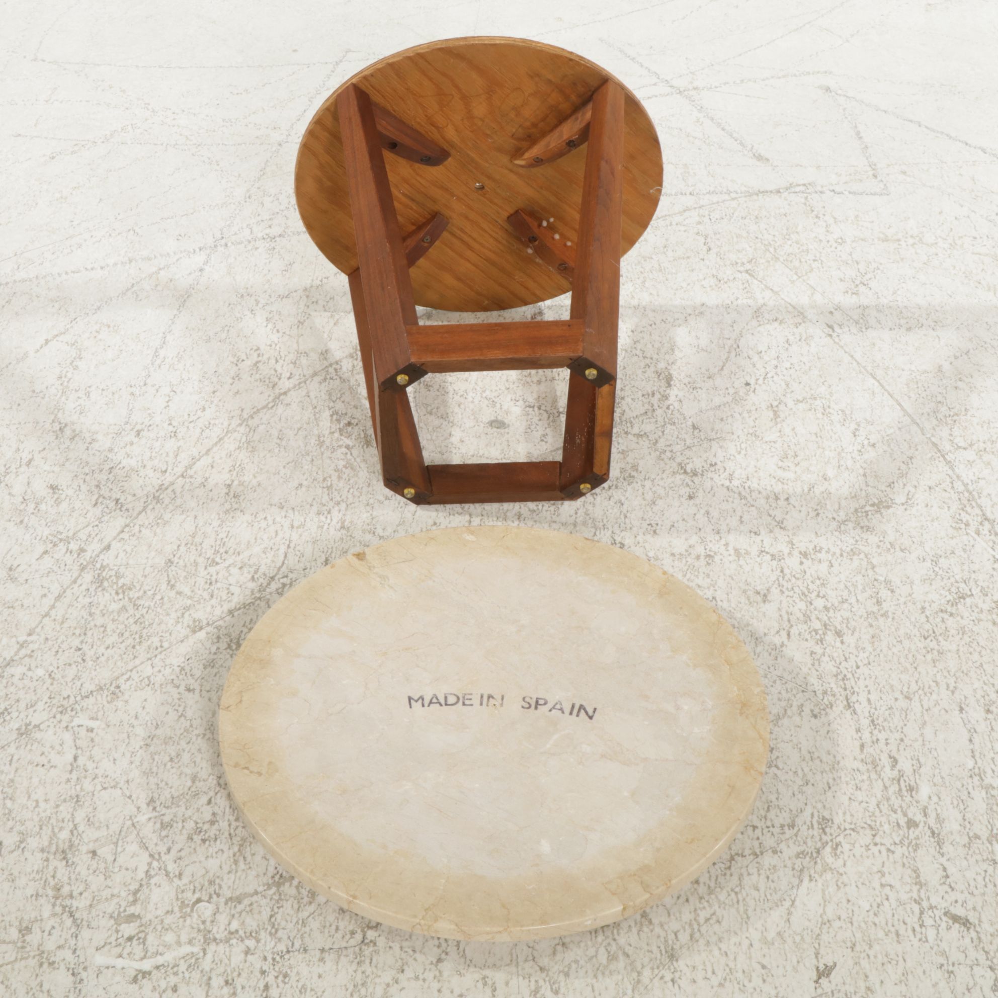 Mid Century Modern Walnut and Spanish Marble Side Table