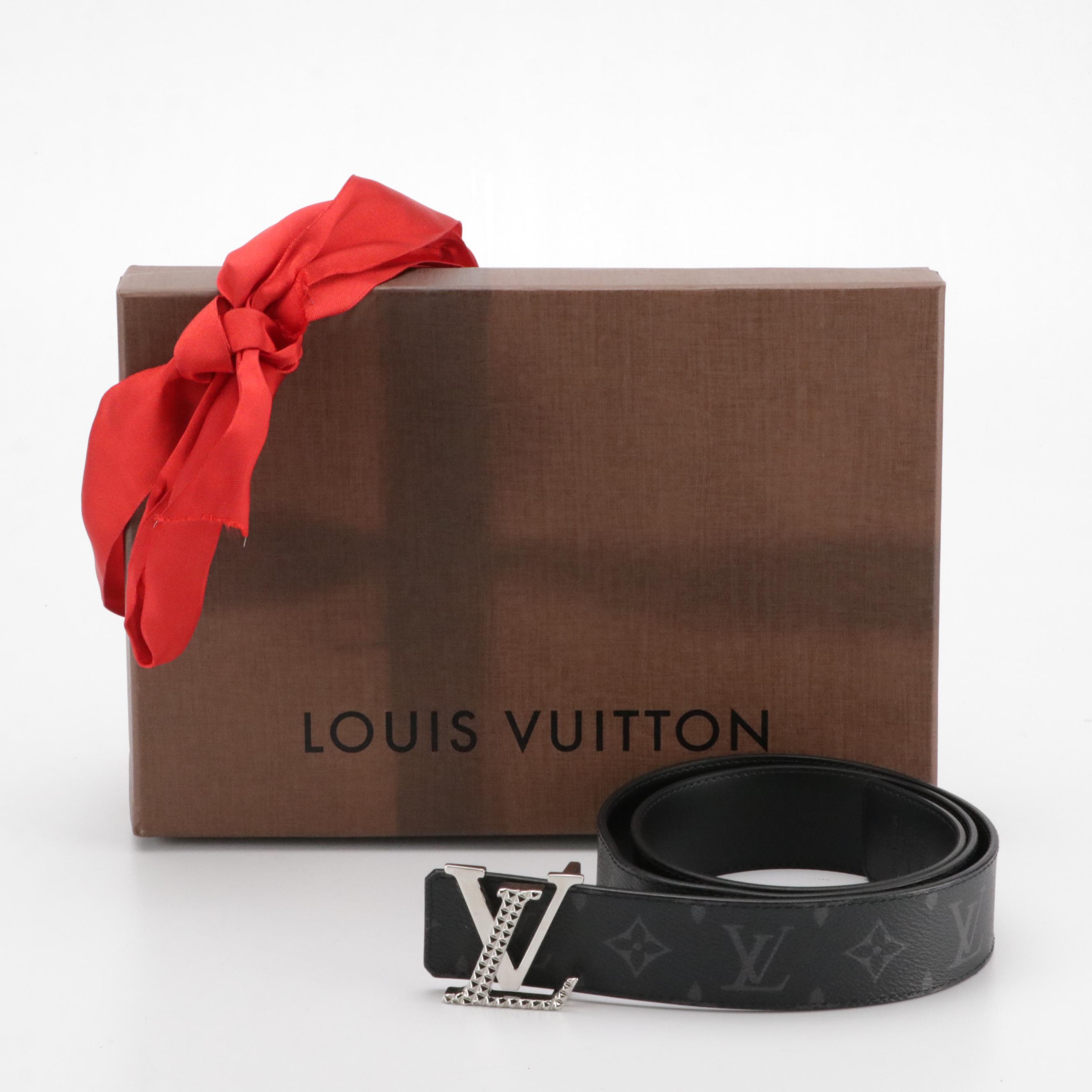 Louis Vuitton LV Initiales Belt in Black Monogram Canvas and Leather, With Box