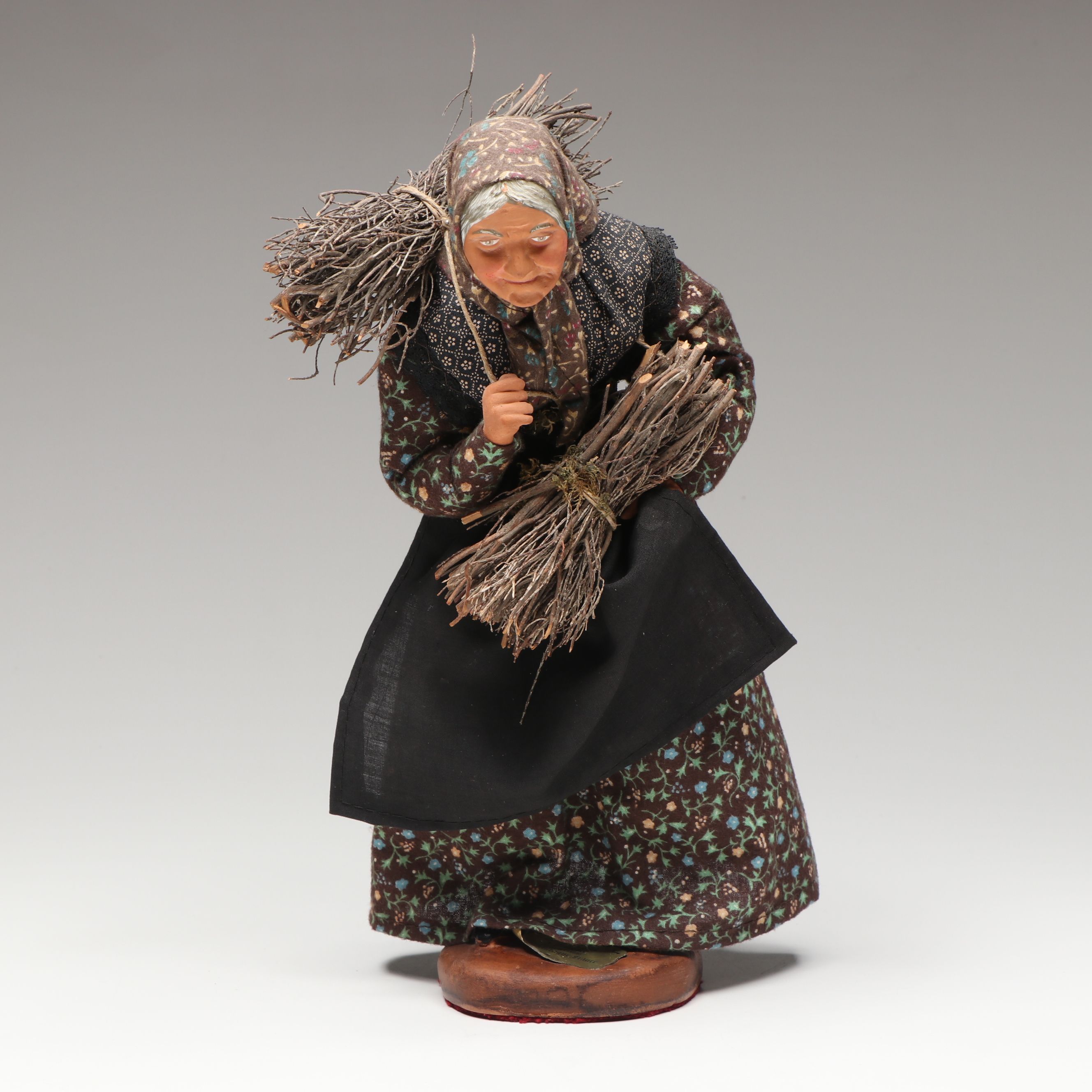 Santons Maryse Di Landro Old Woman Carrying Firewood Terracotta Figure