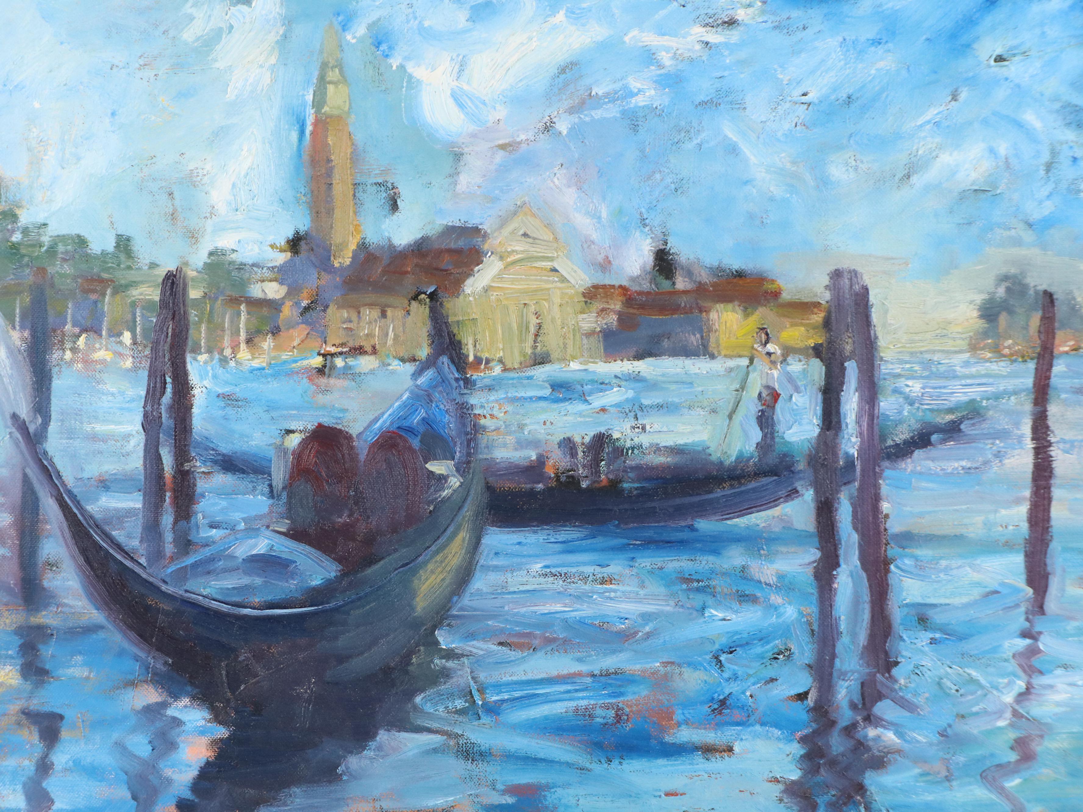 Leif Janek Acrylic Painting of Venetian Canal Scene