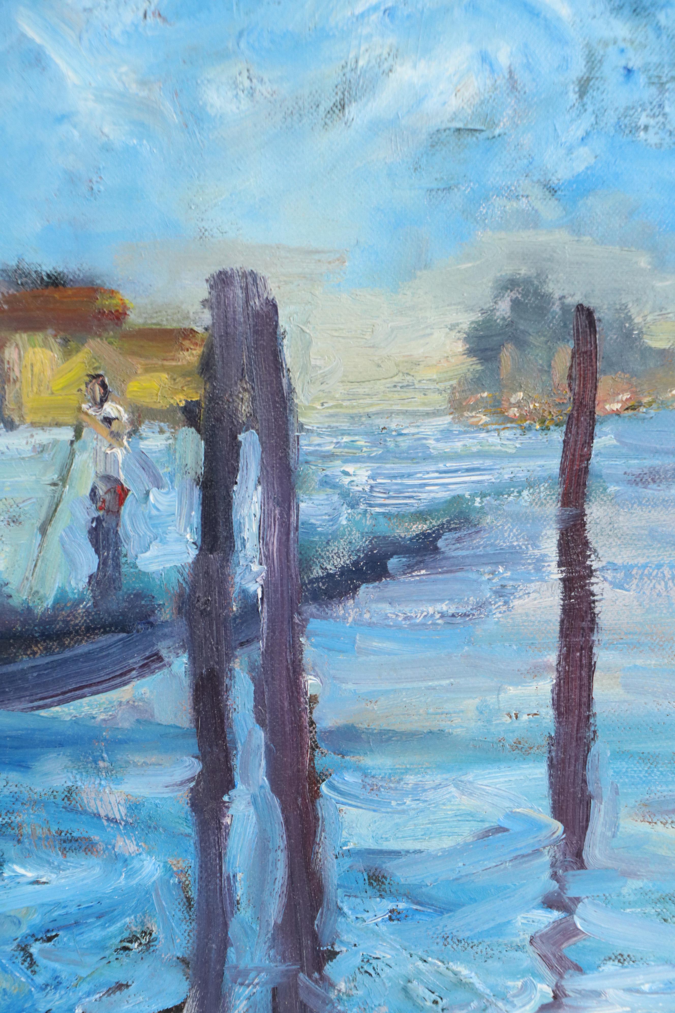 Leif Janek Acrylic Painting of Venetian Canal Scene