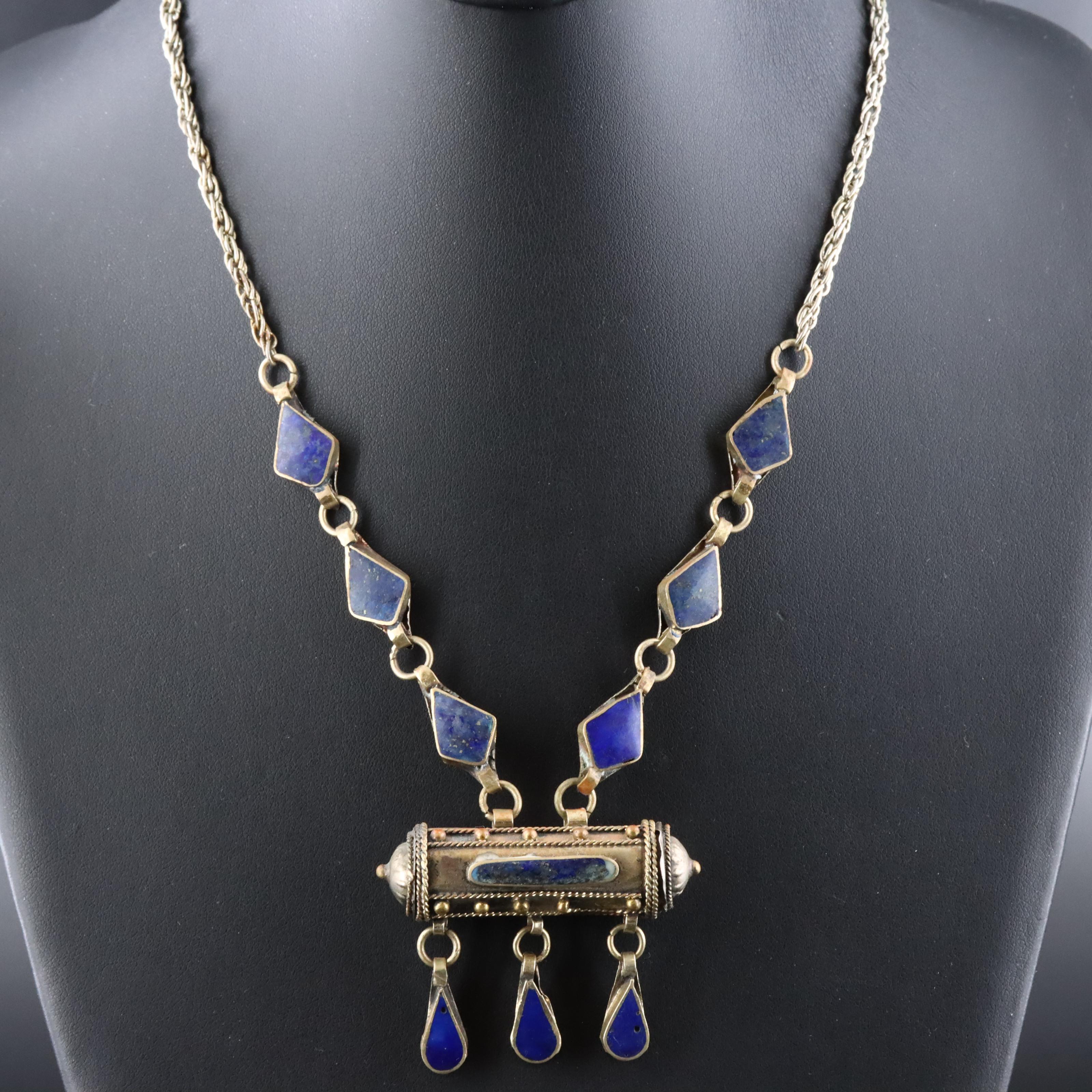 Middle Eastern Lapis Lazuli Mezuzah Necklace