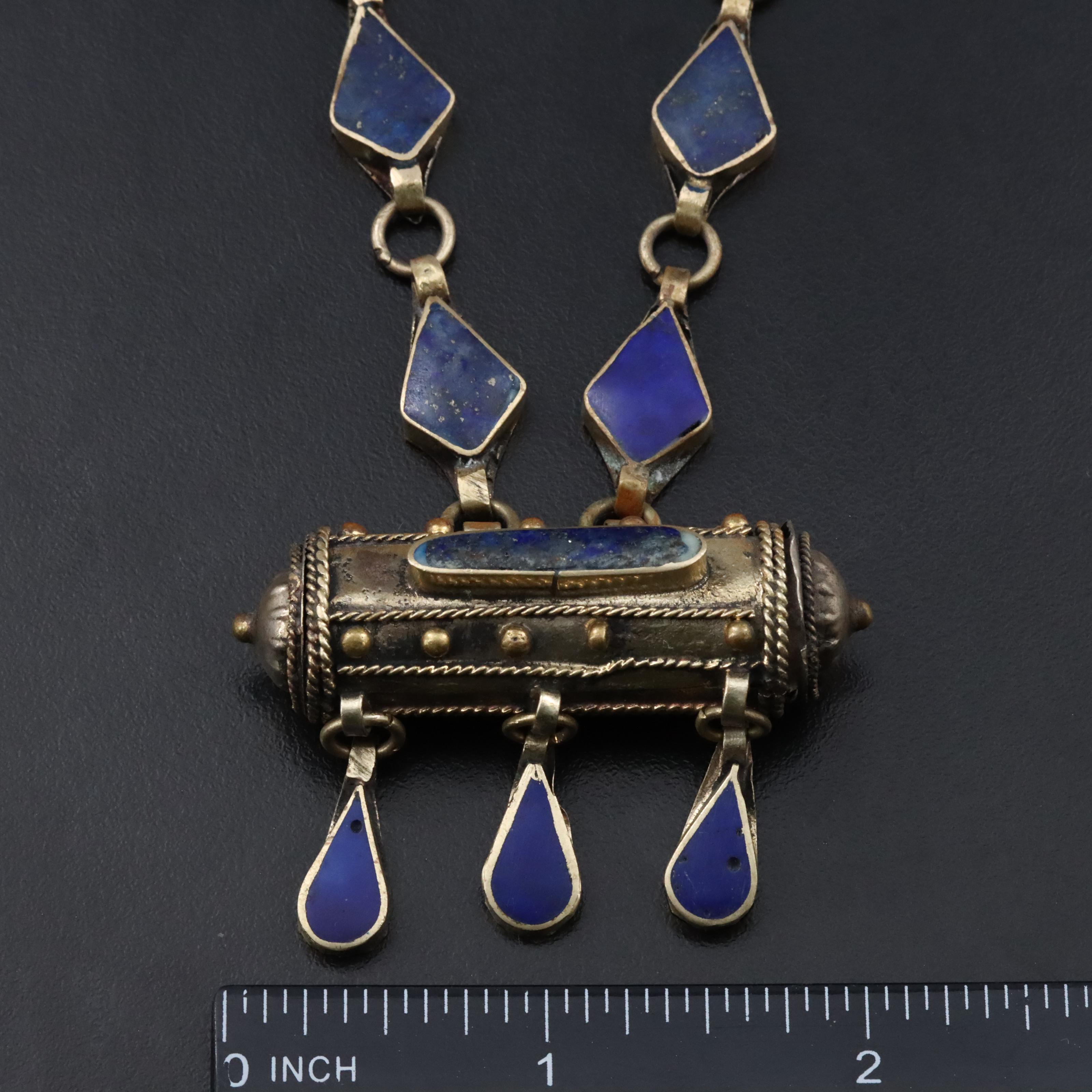 Middle Eastern Lapis Lazuli Mezuzah Necklace