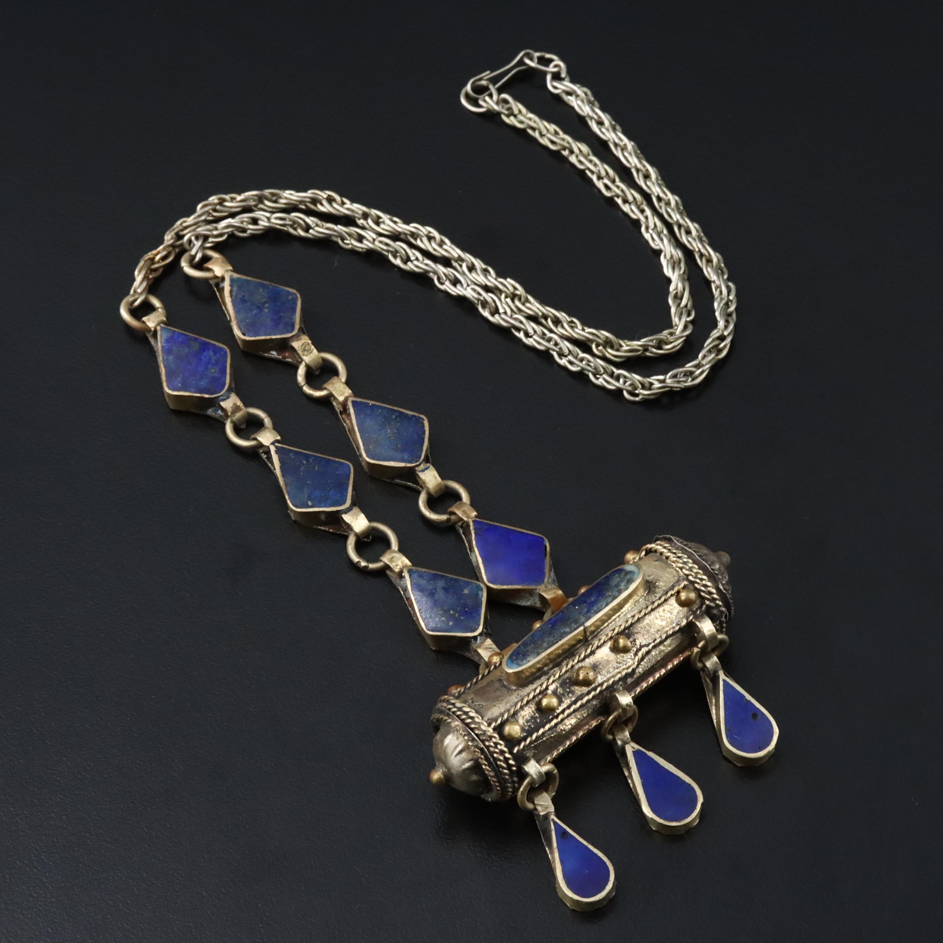 Middle Eastern Lapis Lazuli Mezuzah Necklace