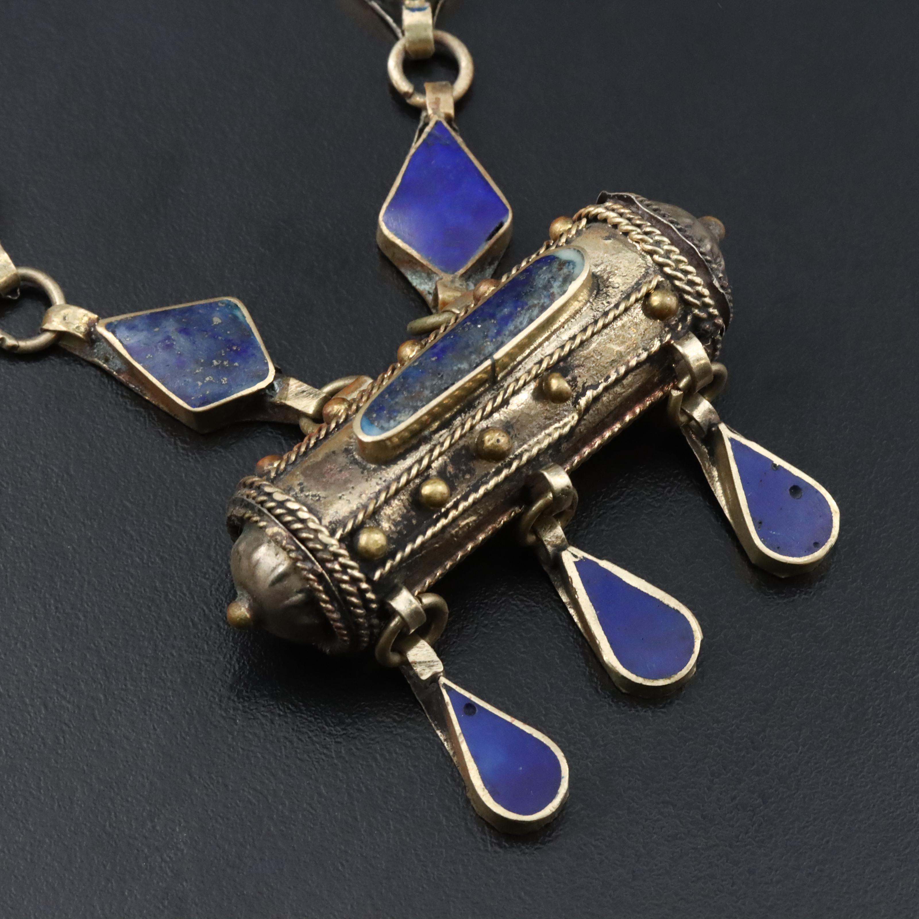 Middle Eastern Lapis Lazuli Mezuzah Necklace