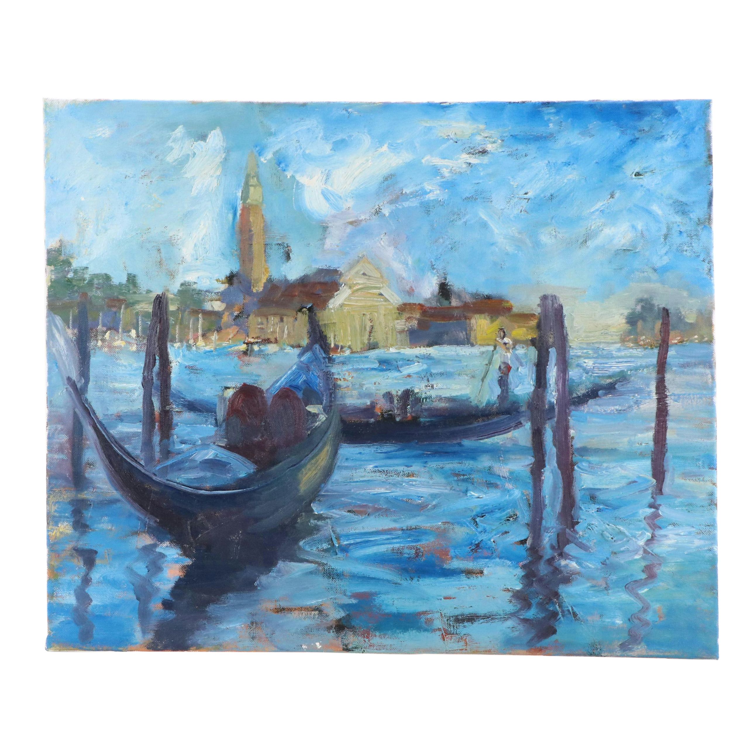 Leif Janek Acrylic Painting of Venetian Canal Scene