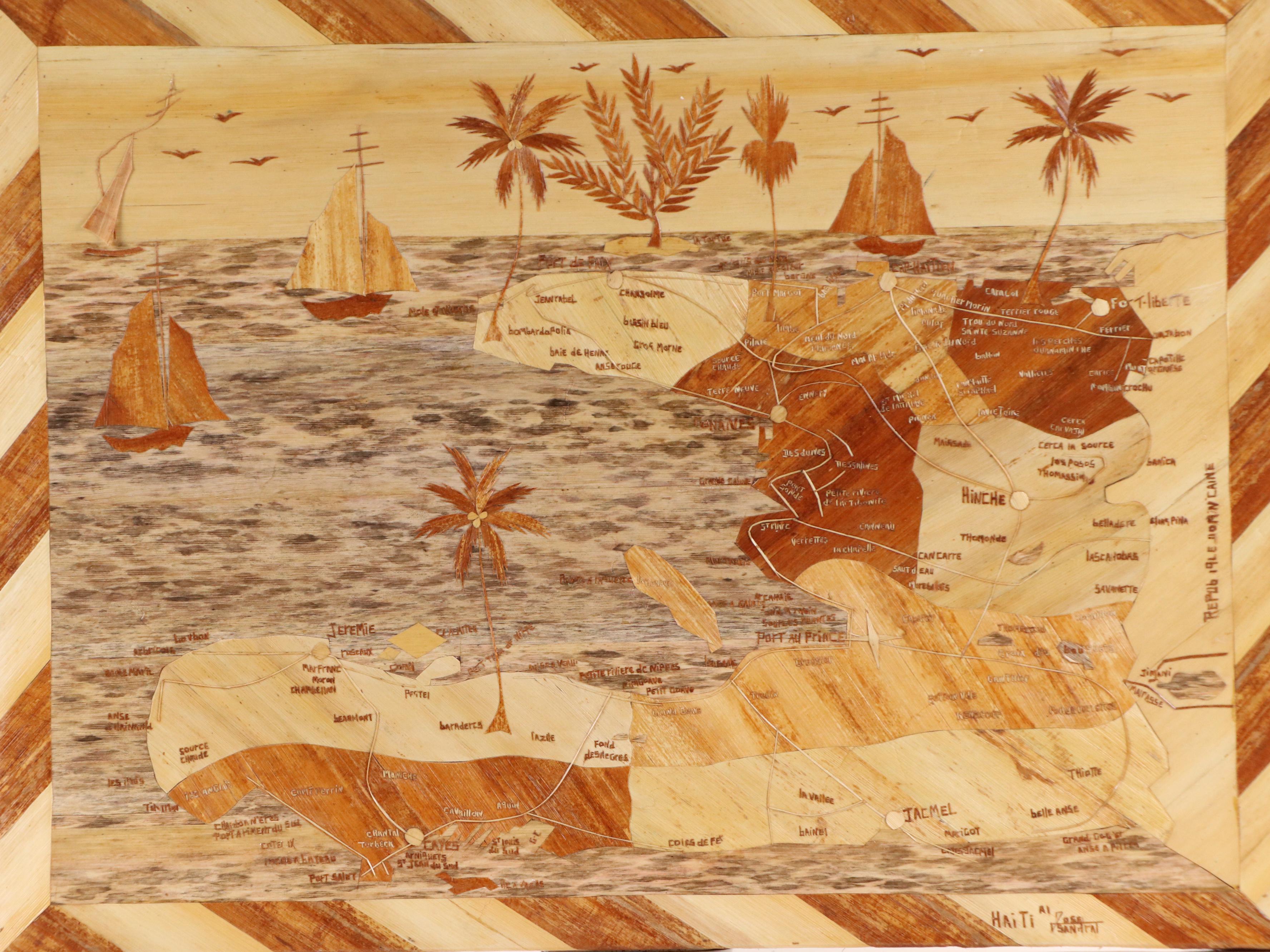 Joseph Sandral Haitian Collaged Banana Fiber Map