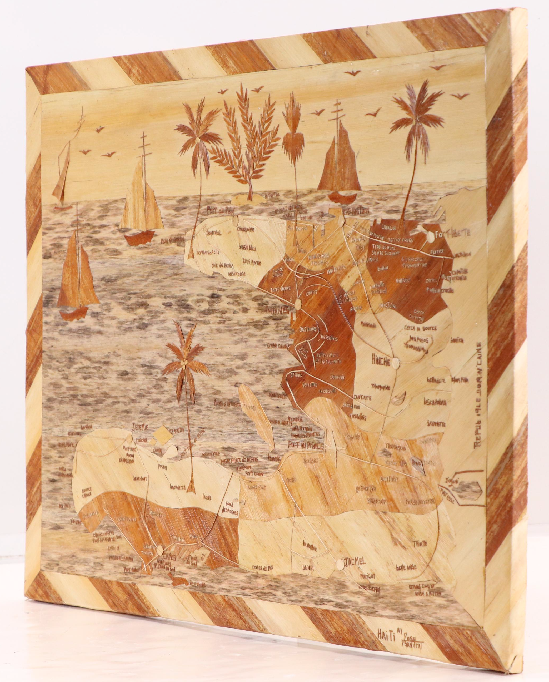 Joseph Sandral Haitian Collaged Banana Fiber Map