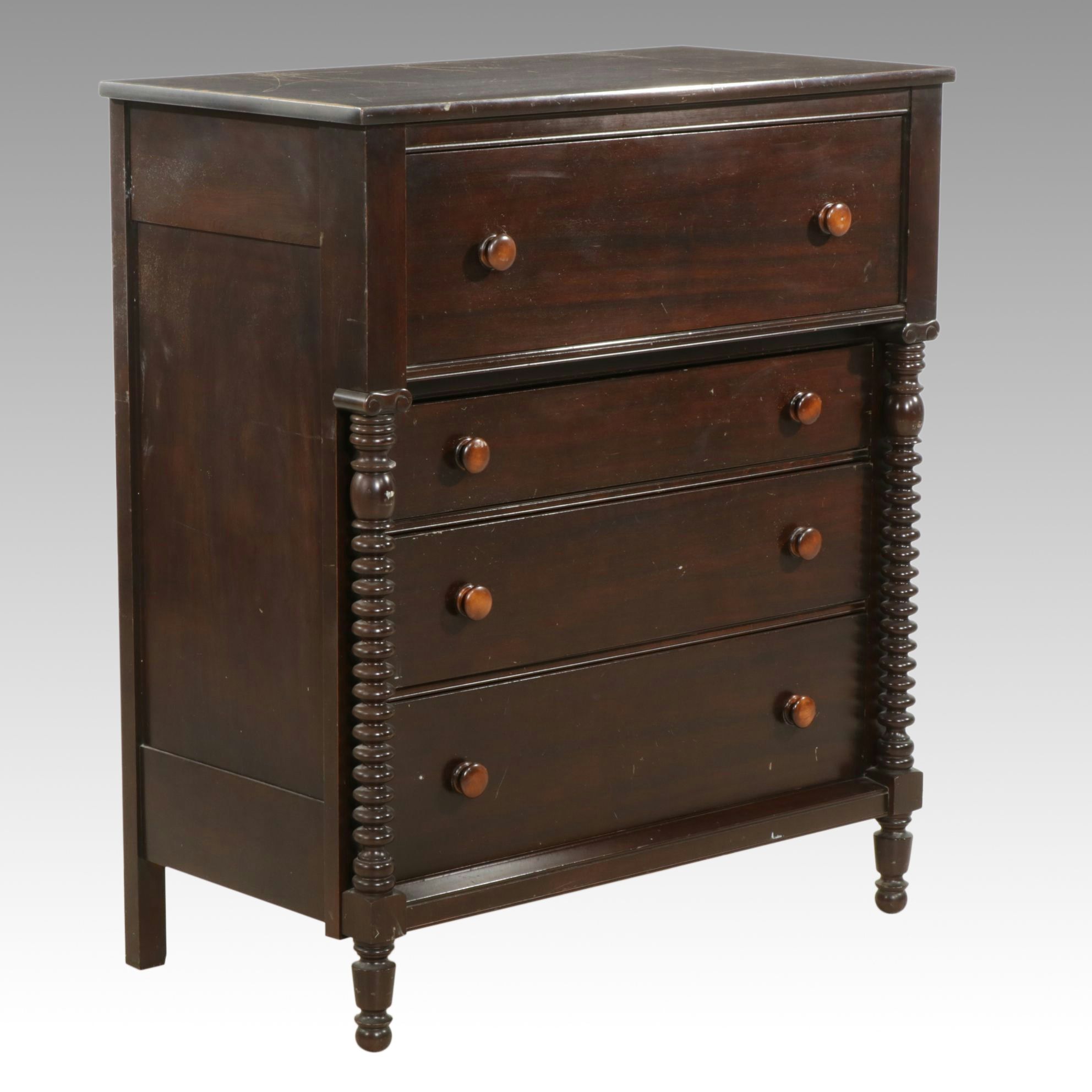 Jenny Lind Style Mahogany Chest of Drawers, Late 19th Century