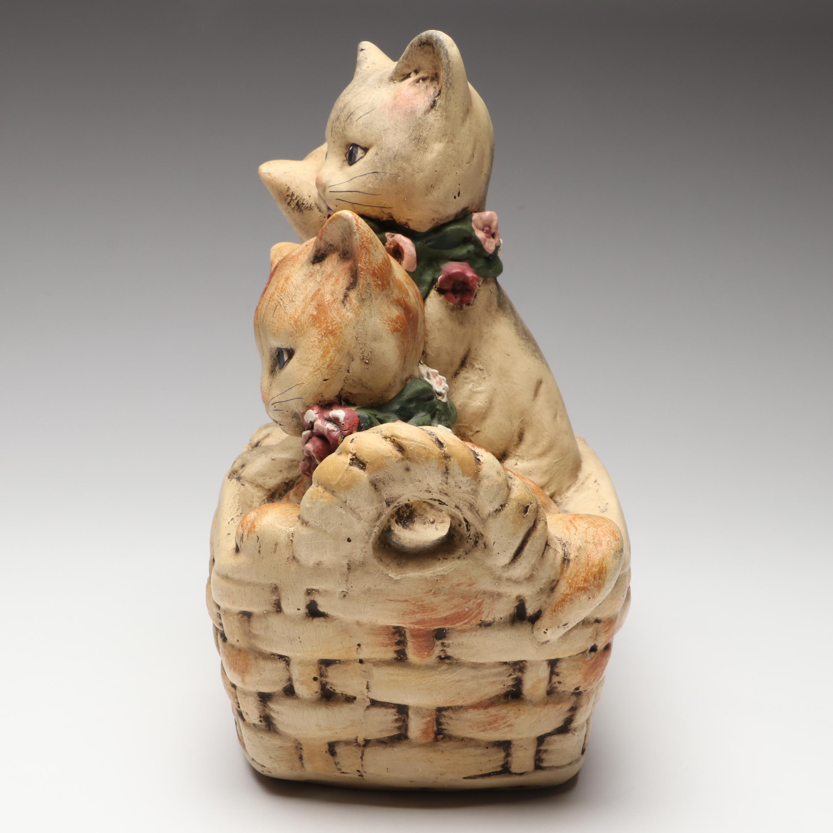 Stangl 22K Gilt Glazed Cat and Walnut Ridge Collectibles Basket of Kittens