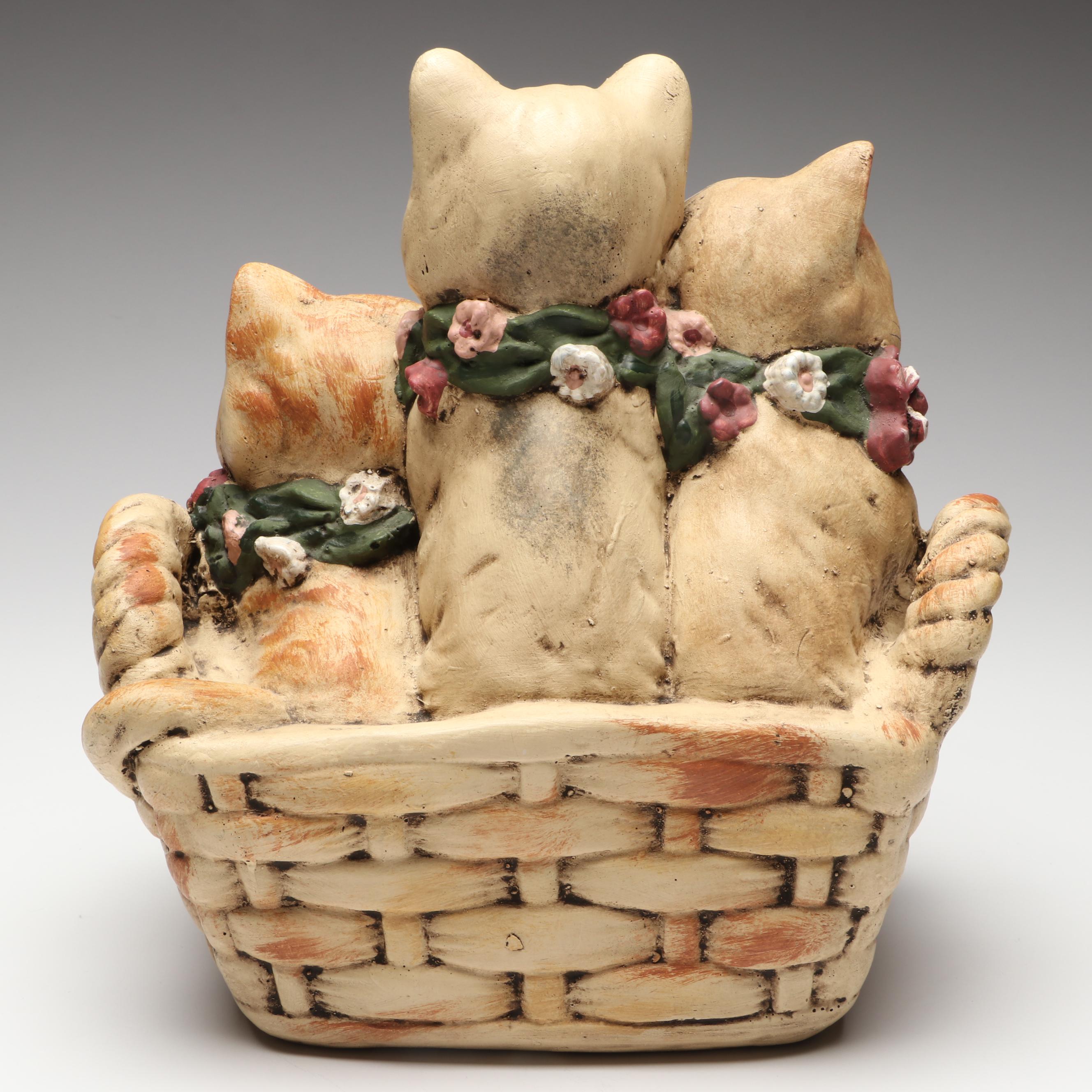 Stangl 22K Gilt Glazed Cat and Walnut Ridge Collectibles Basket of Kittens