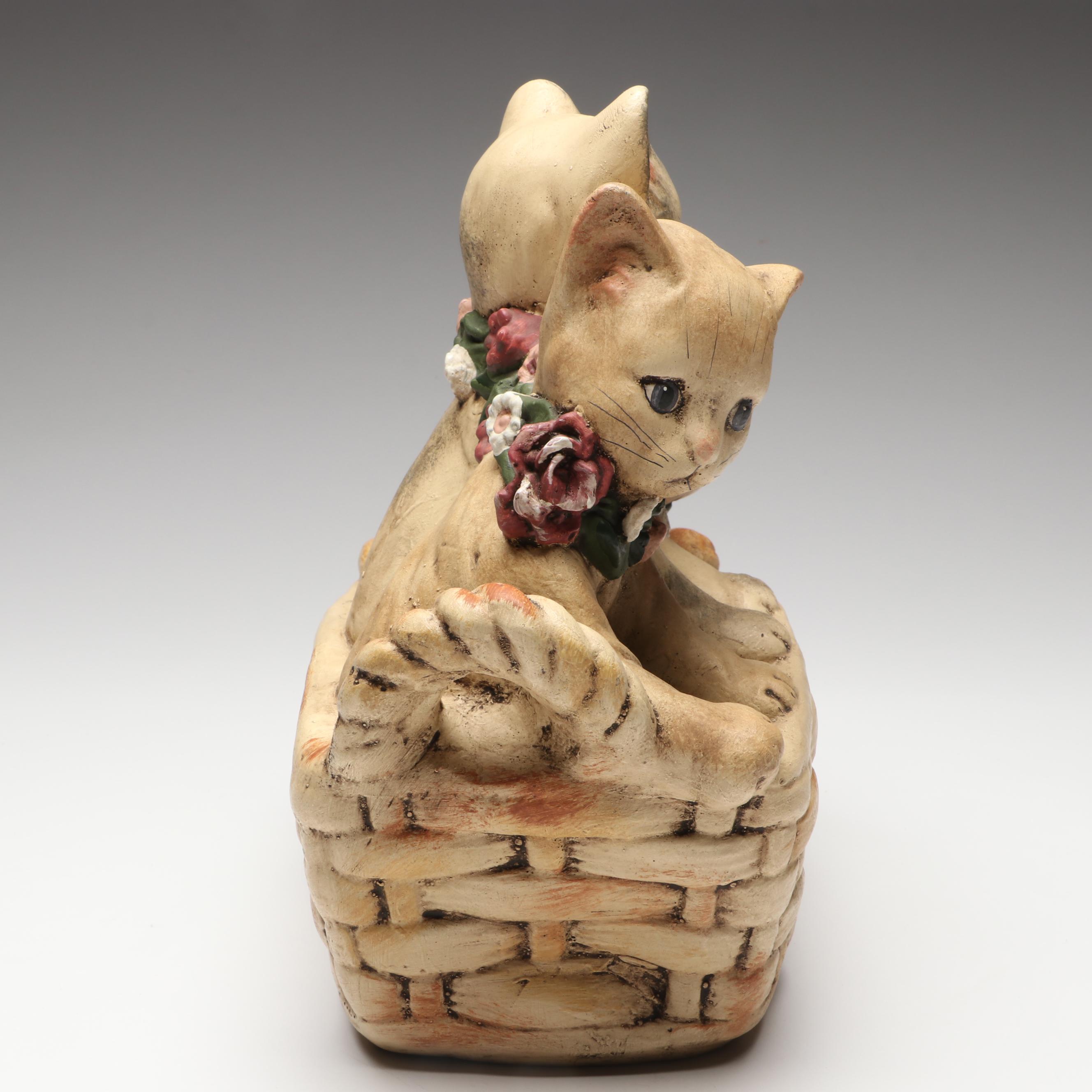 Stangl 22K Gilt Glazed Cat and Walnut Ridge Collectibles Basket of Kittens