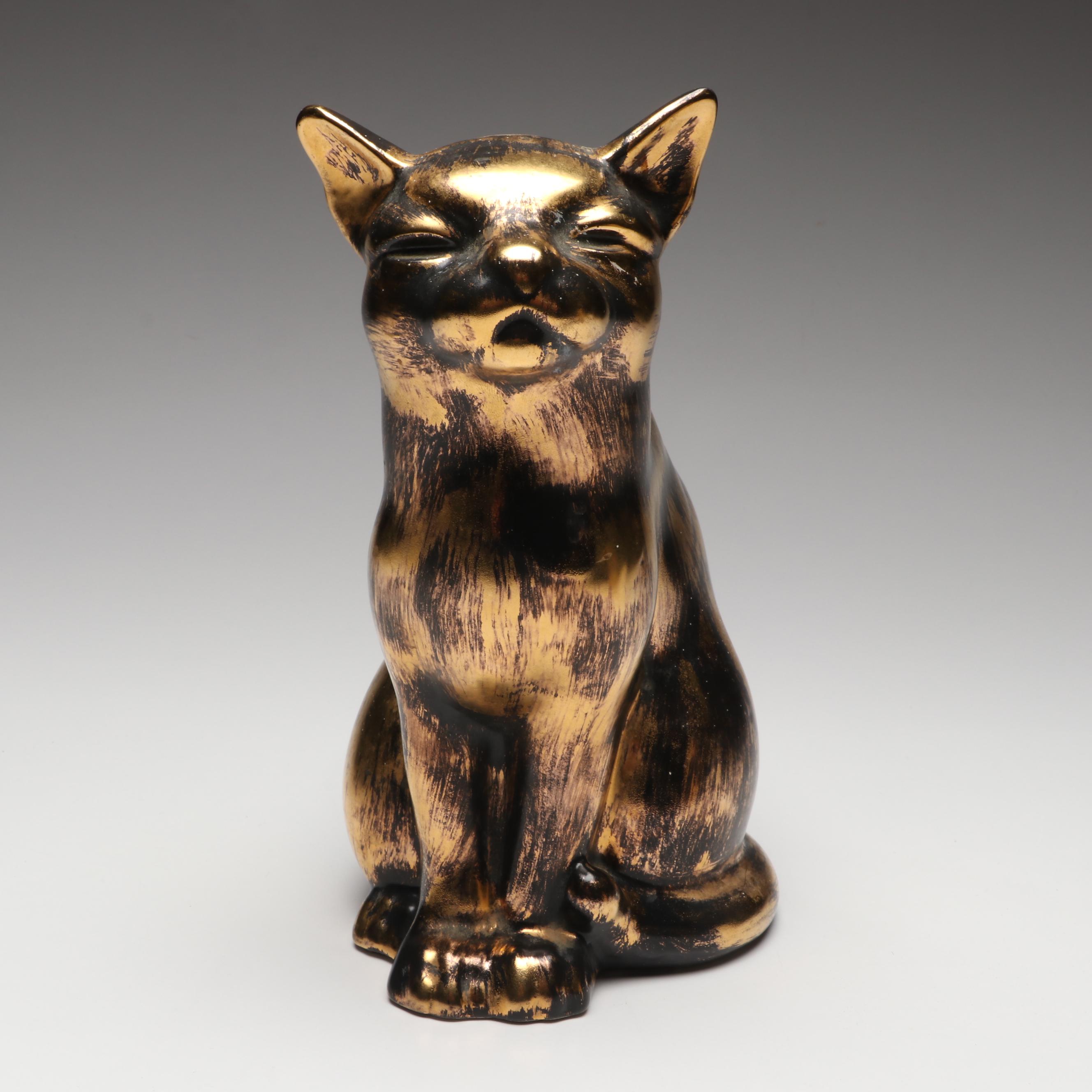 Stangl 22K Gilt Glazed Cat and Walnut Ridge Collectibles Basket of Kittens