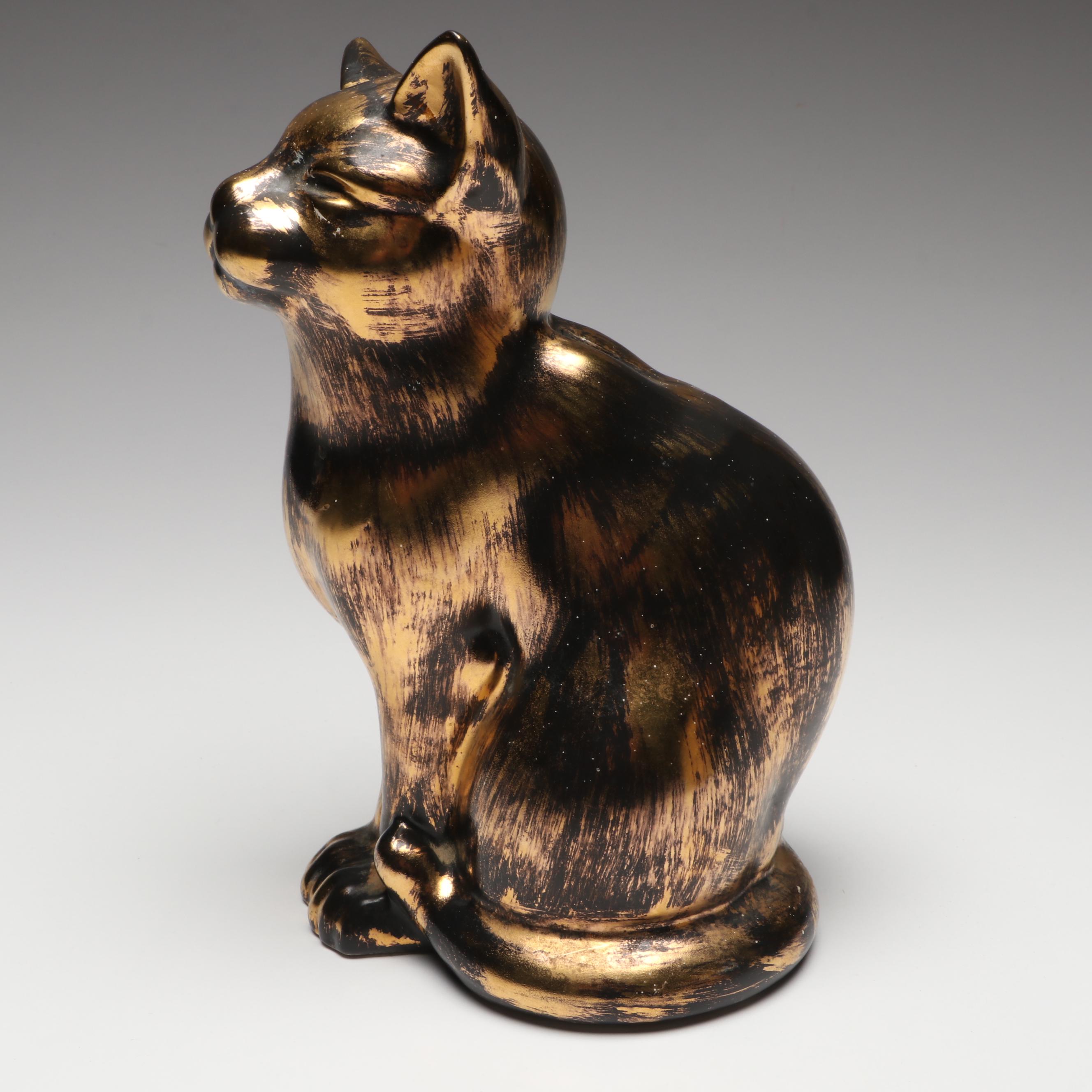 Stangl 22K Gilt Glazed Cat and Walnut Ridge Collectibles Basket of Kittens