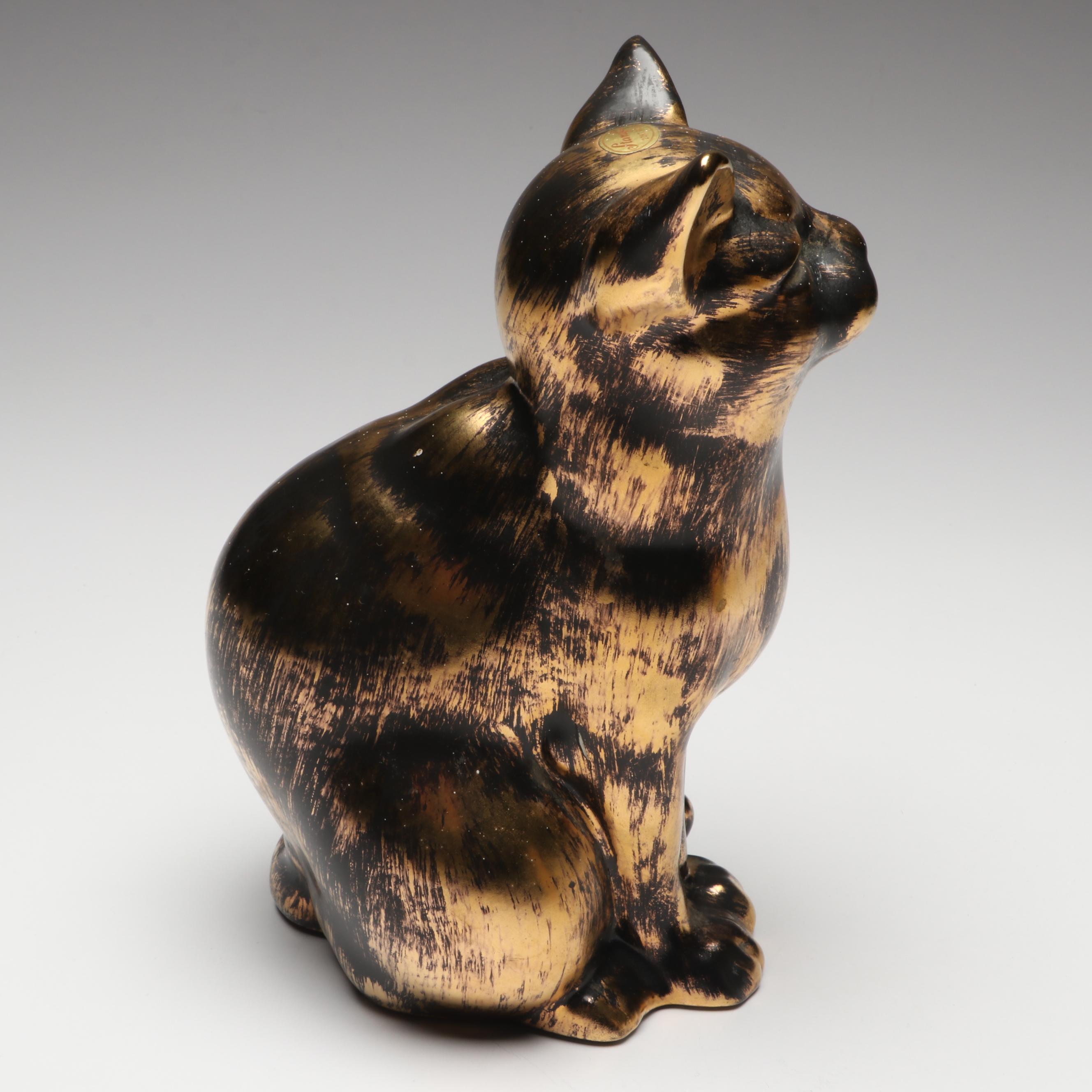 Stangl 22K Gilt Glazed Cat and Walnut Ridge Collectibles Basket of Kittens