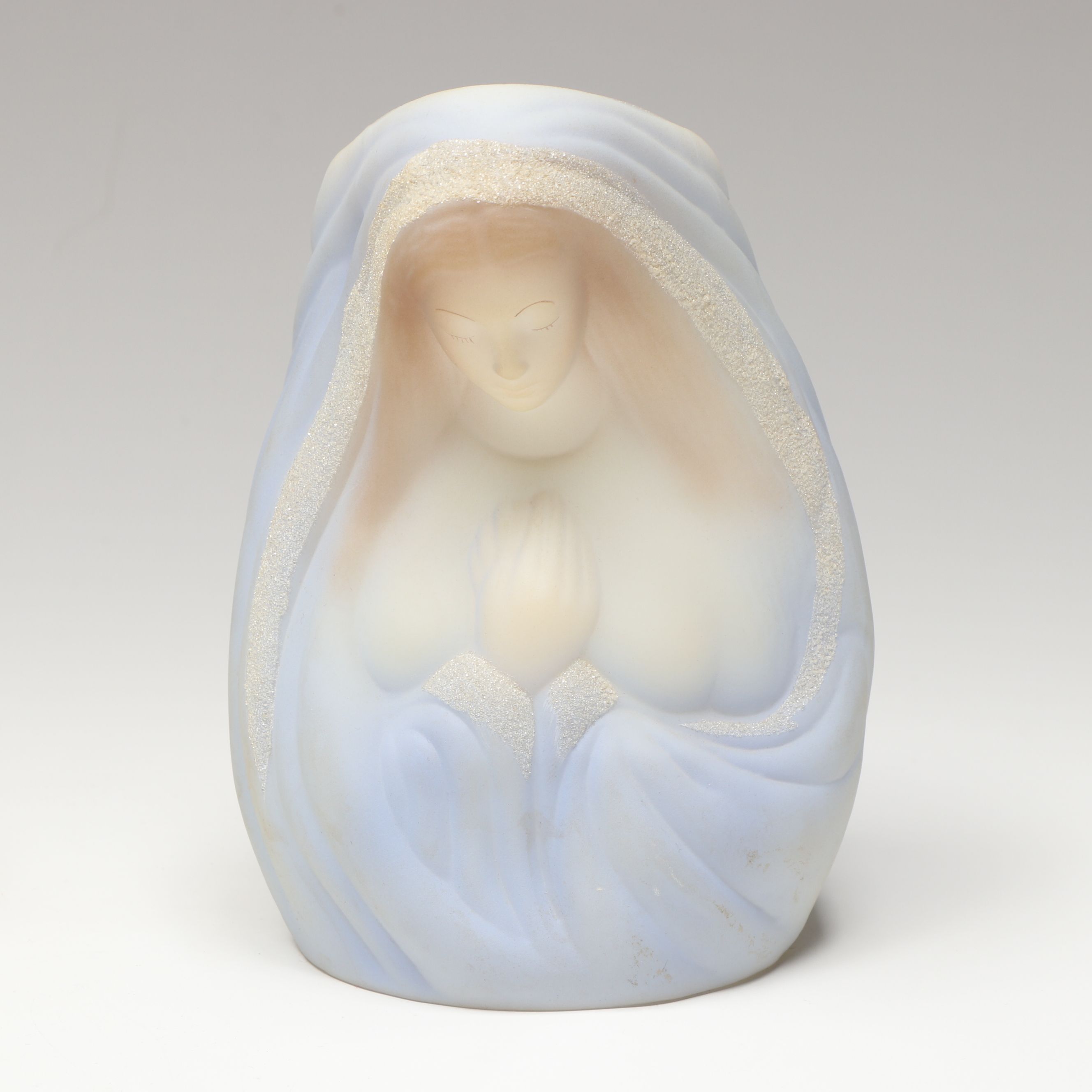 Fenton Angel Custard Glass Fairy Lamp with Madonna Glass Vase