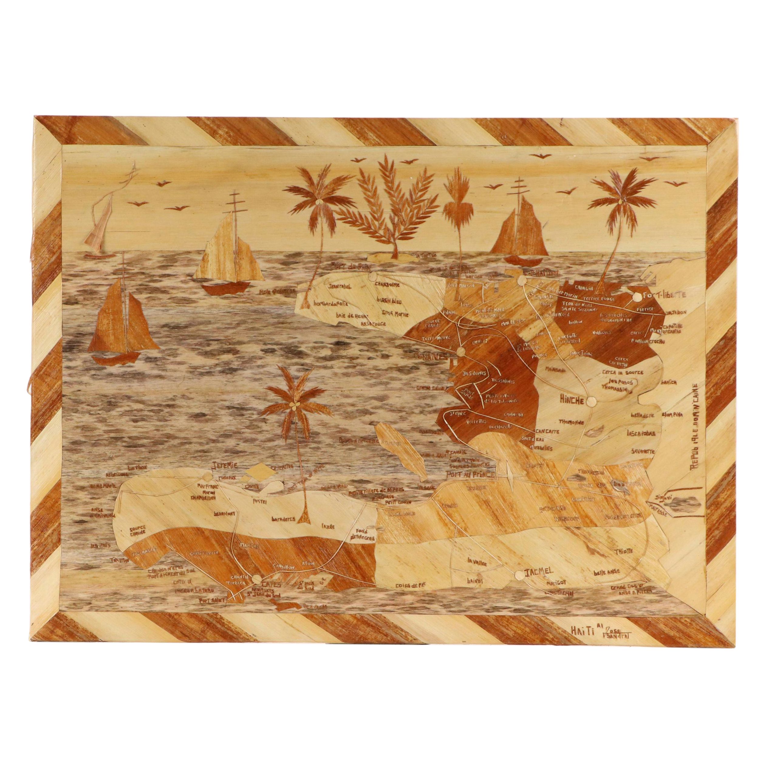Joseph Sandral Haitian Collaged Banana Fiber Map