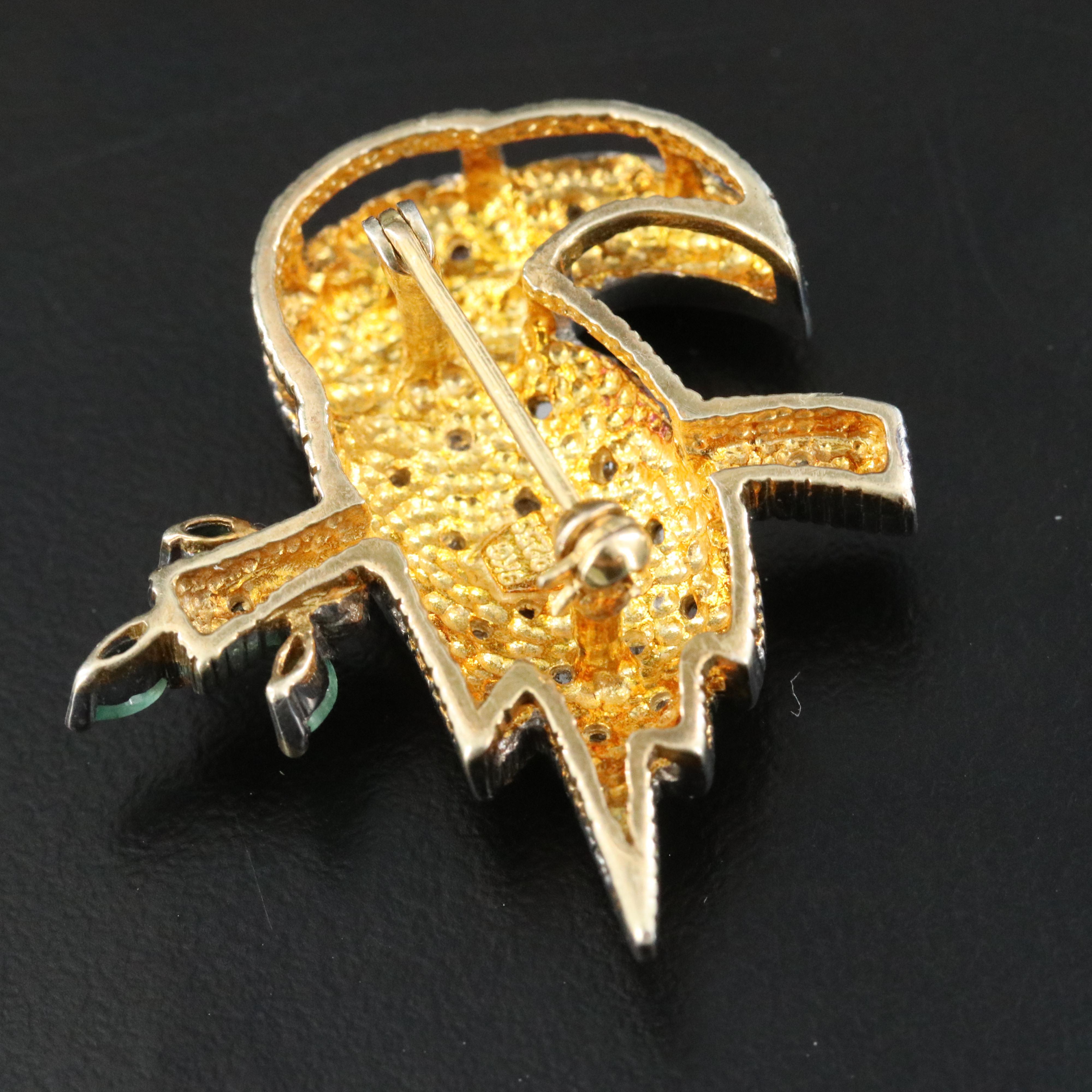 Sterling Toucan Pin with 9K Gold, Ruby, Emerald and Diamond Accents