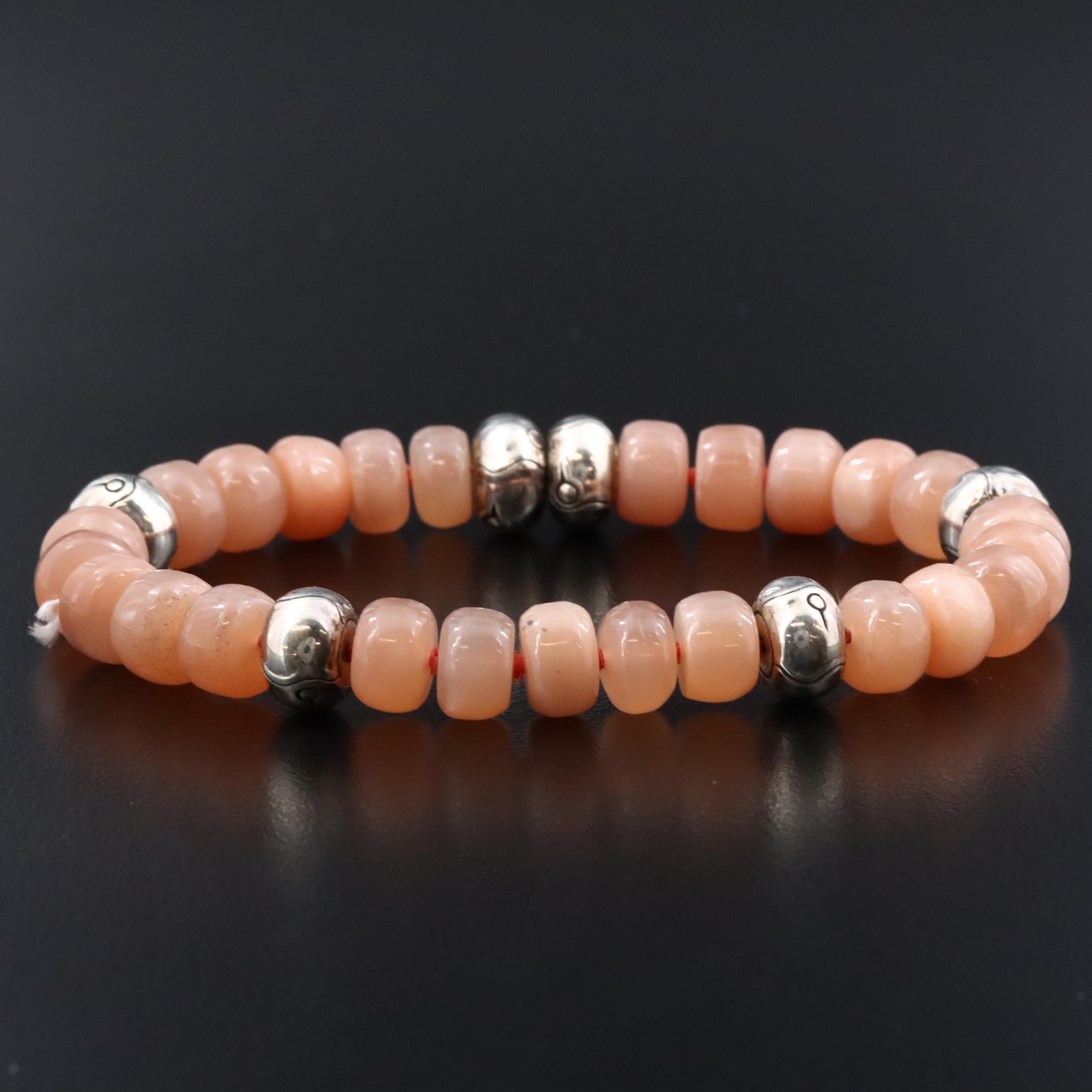 John Hardy Bamboo Sterling Peach Moonstone Bead Bracelet