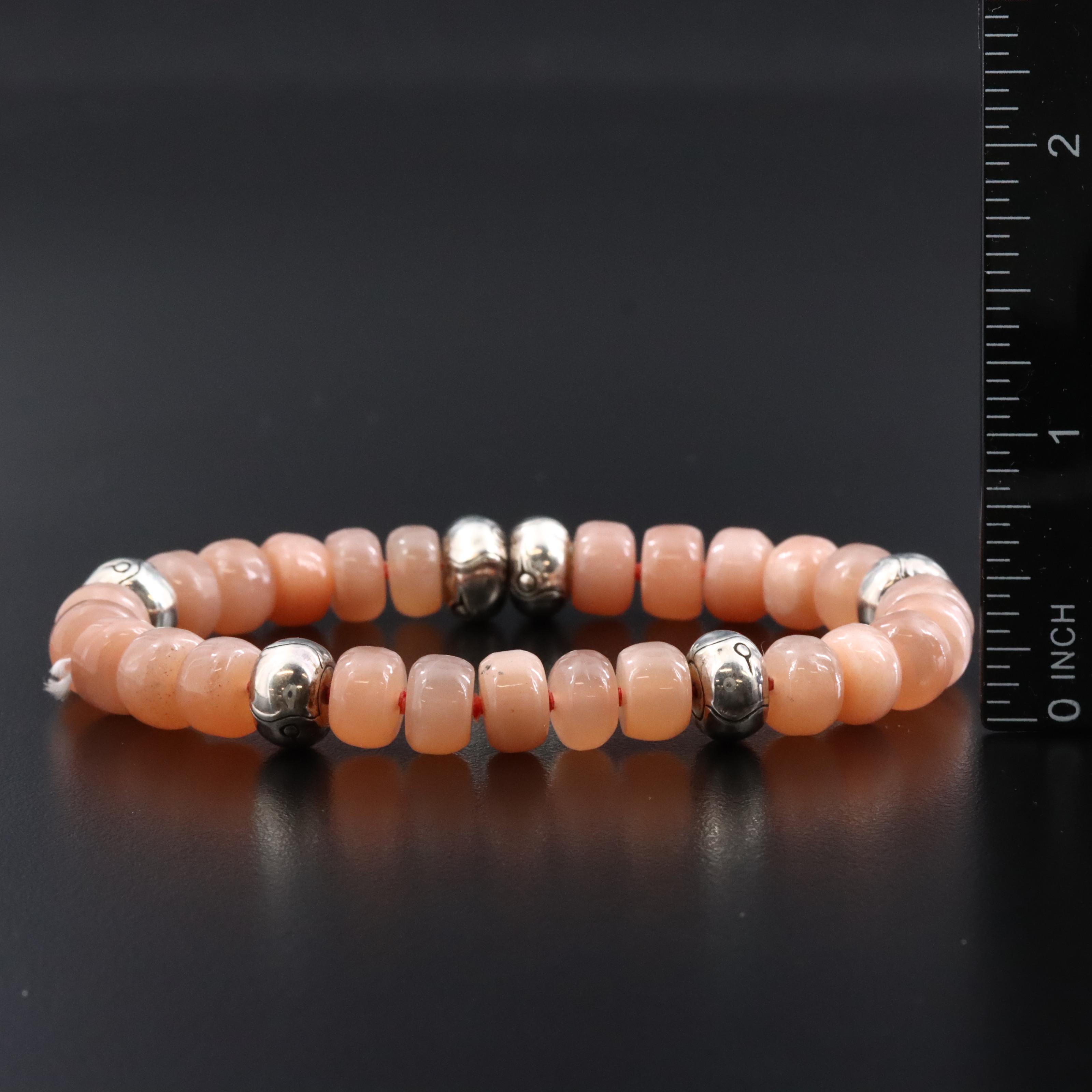 John Hardy Bamboo Sterling Peach Moonstone Bead Bracelet