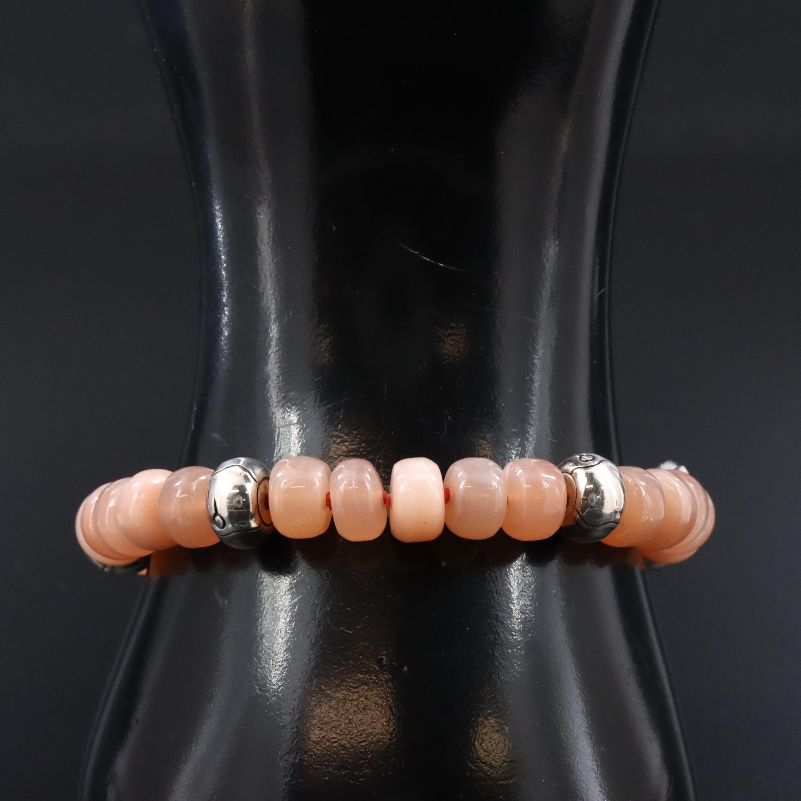 John Hardy Bamboo Sterling Peach Moonstone Bead Bracelet