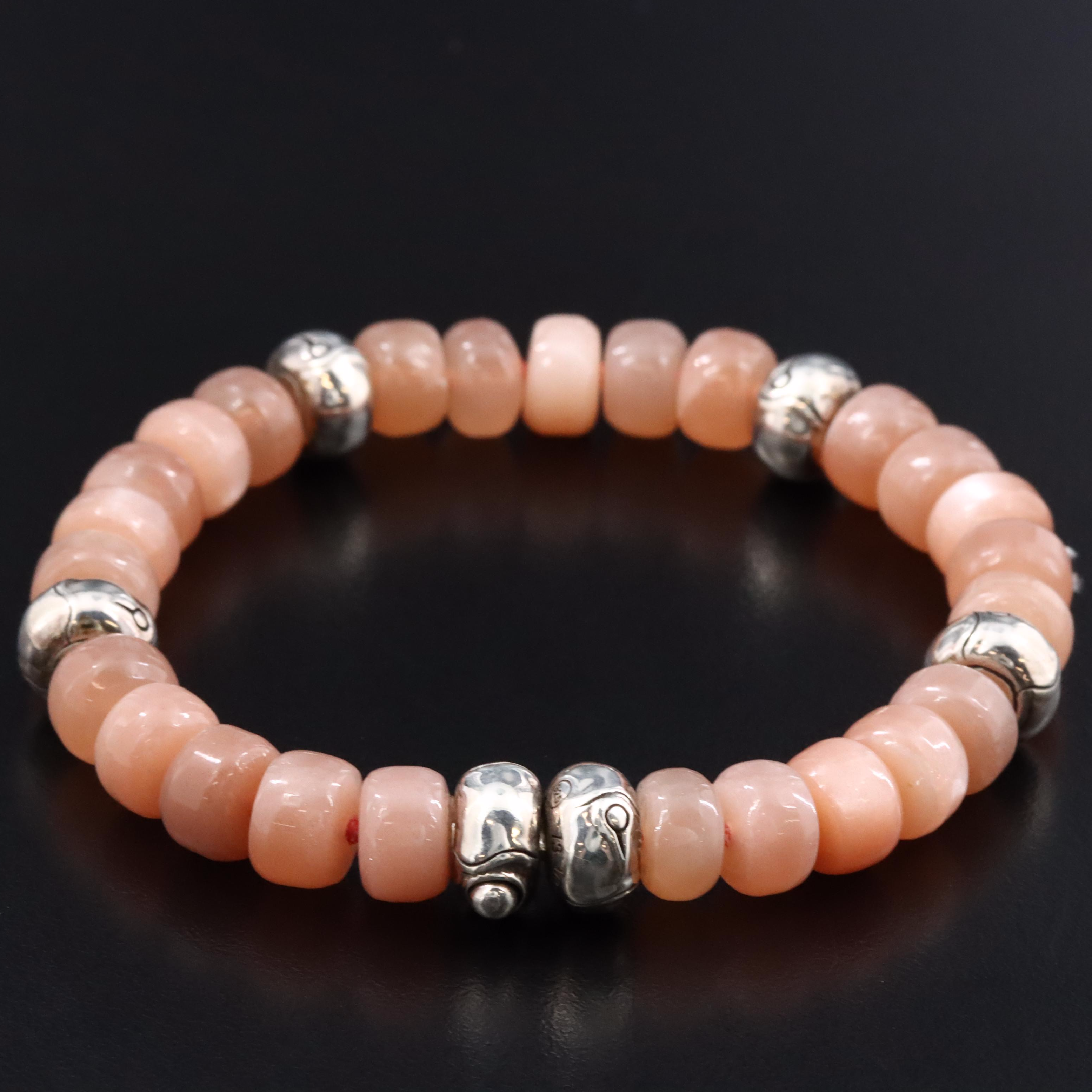 John Hardy Bamboo Sterling Peach Moonstone Bead Bracelet
