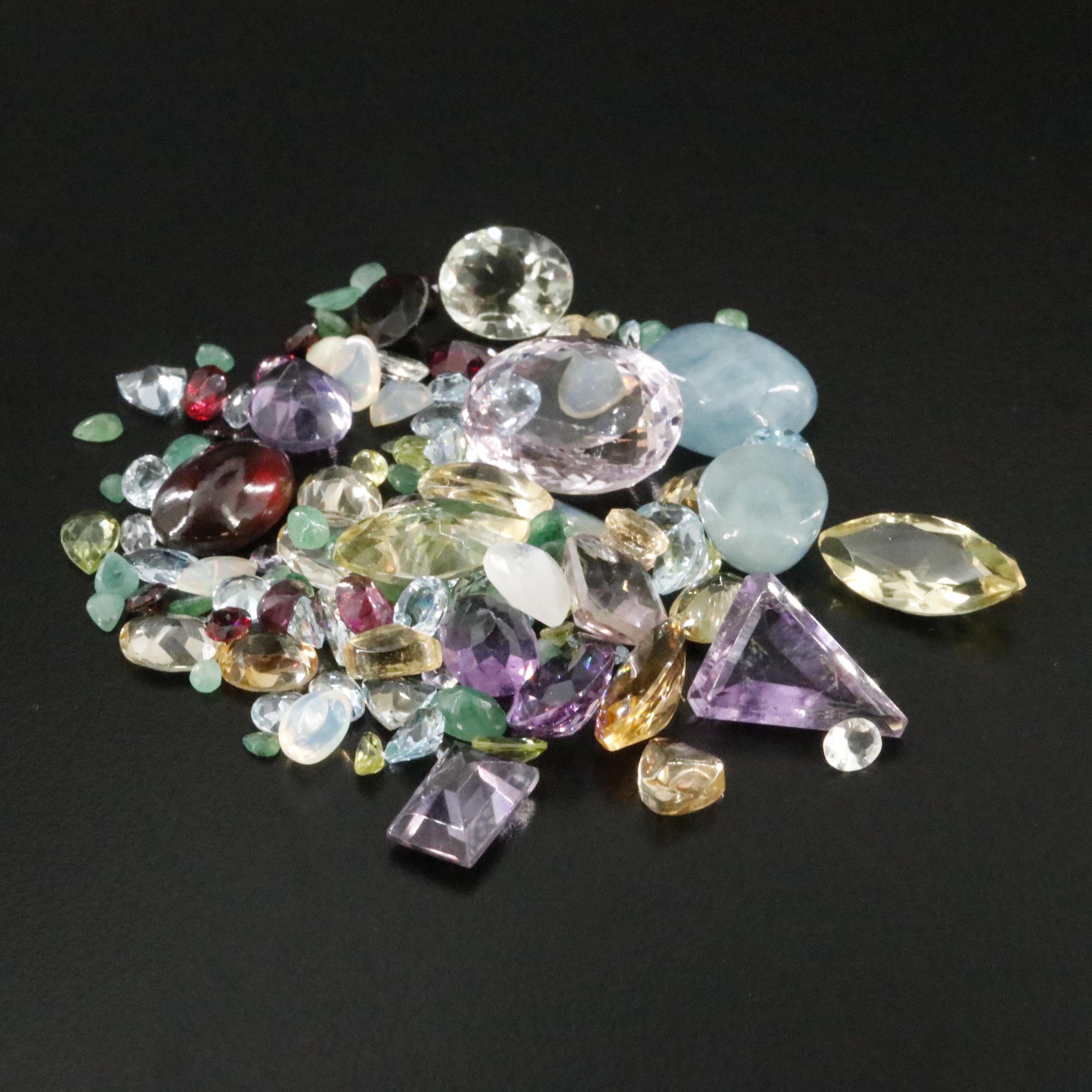 Loose 151.44 CTW Mixed Gemstone Lot with Citrine, Aquamarine, and Amethyst