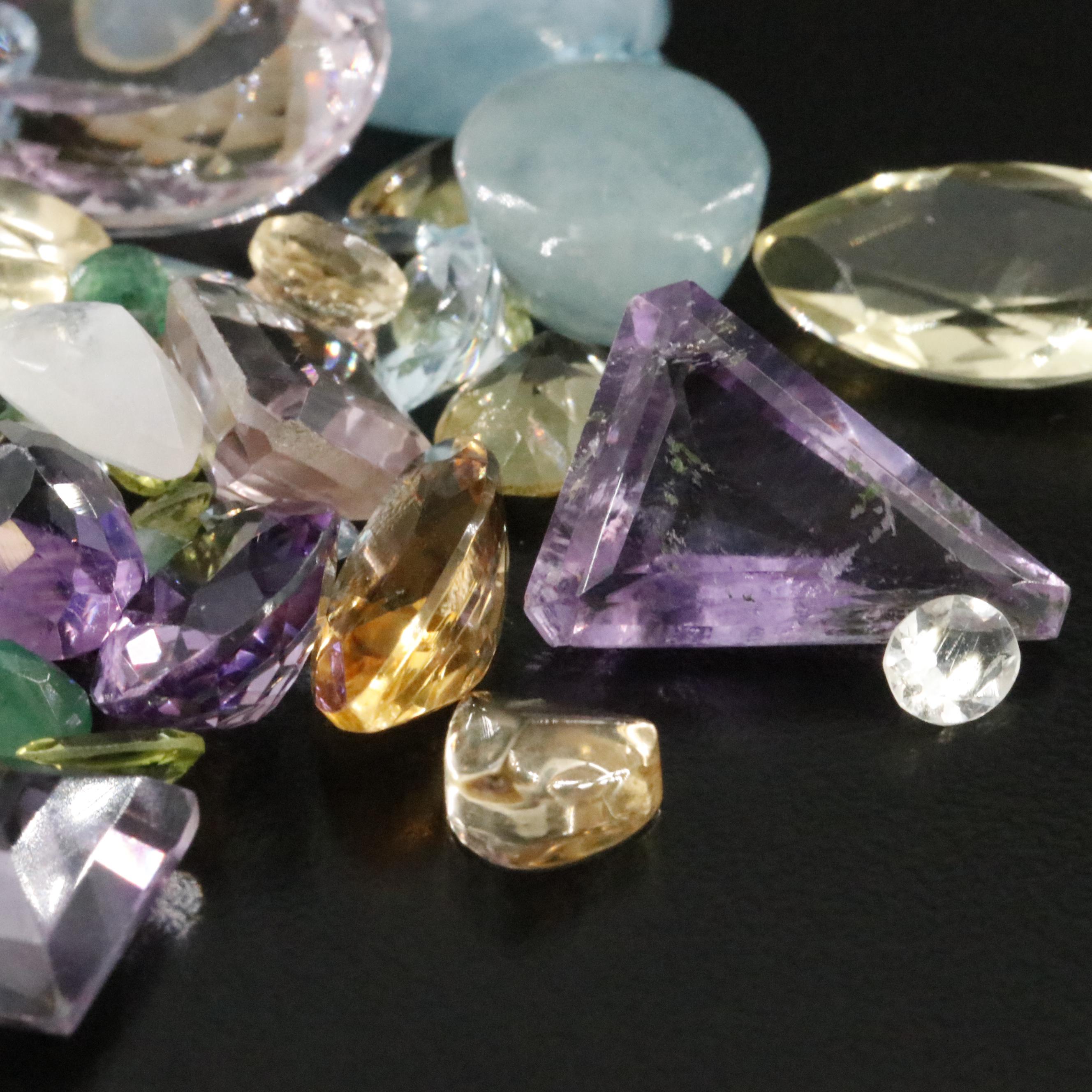 Loose 151.44 CTW Mixed Gemstone Lot with Citrine, Aquamarine, and Amethyst