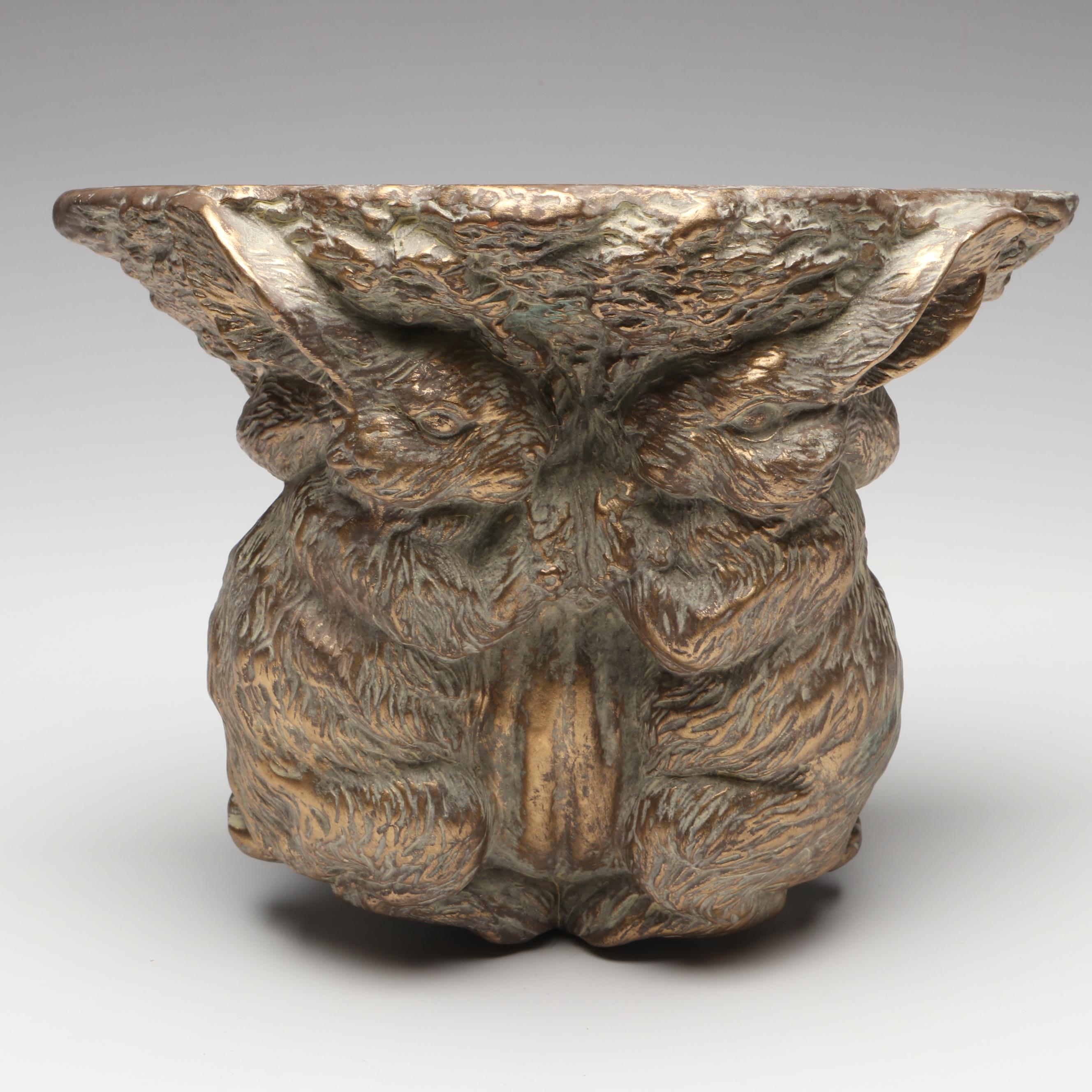 Lindsay Marie Gilt Distressed Rabbit Shelf with Distressed Bird Figurines