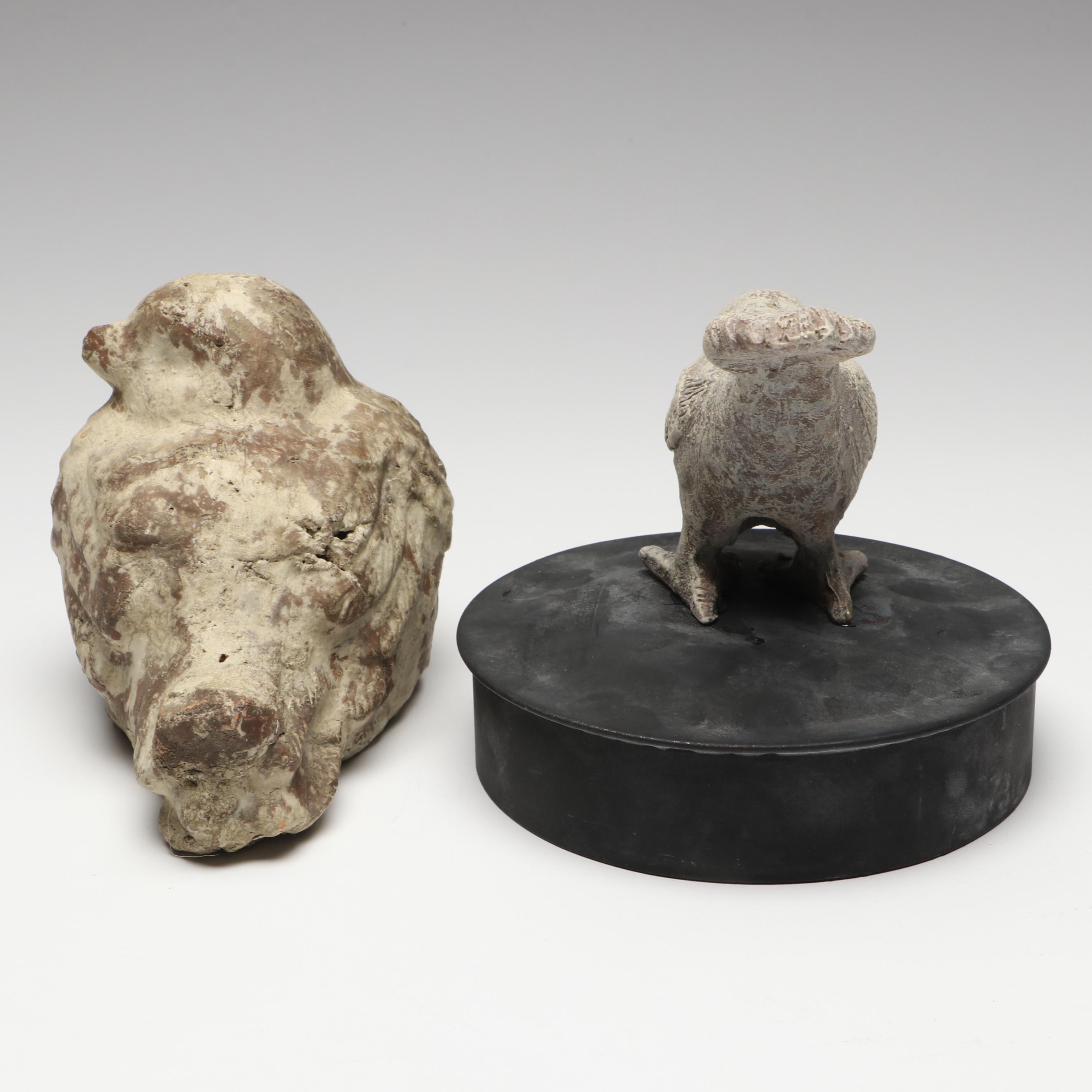 Lindsay Marie Gilt Distressed Rabbit Shelf with Distressed Bird Figurines