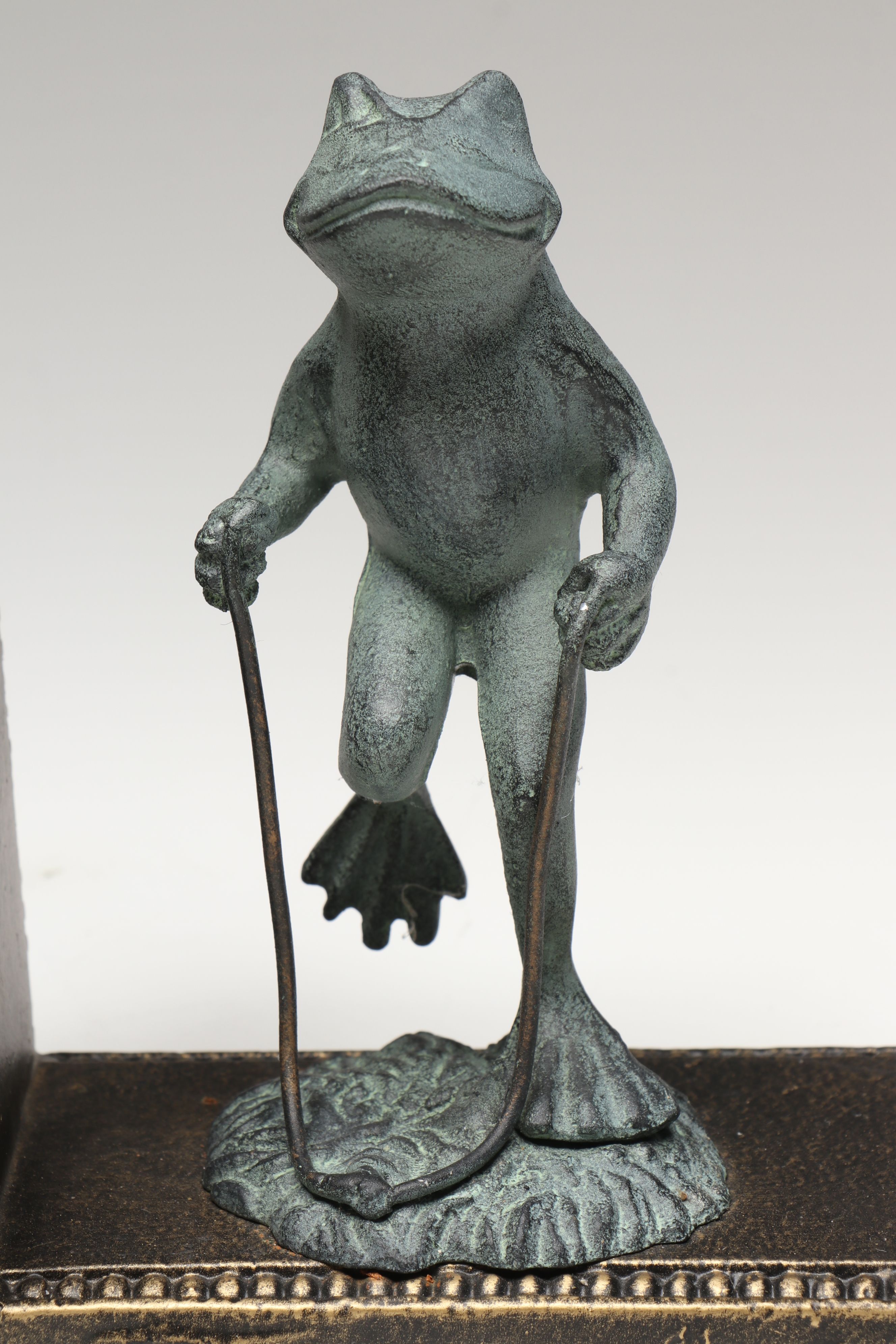 Hula Hooping and Jump Roping Cast Iron Frogs on Brass Bookends