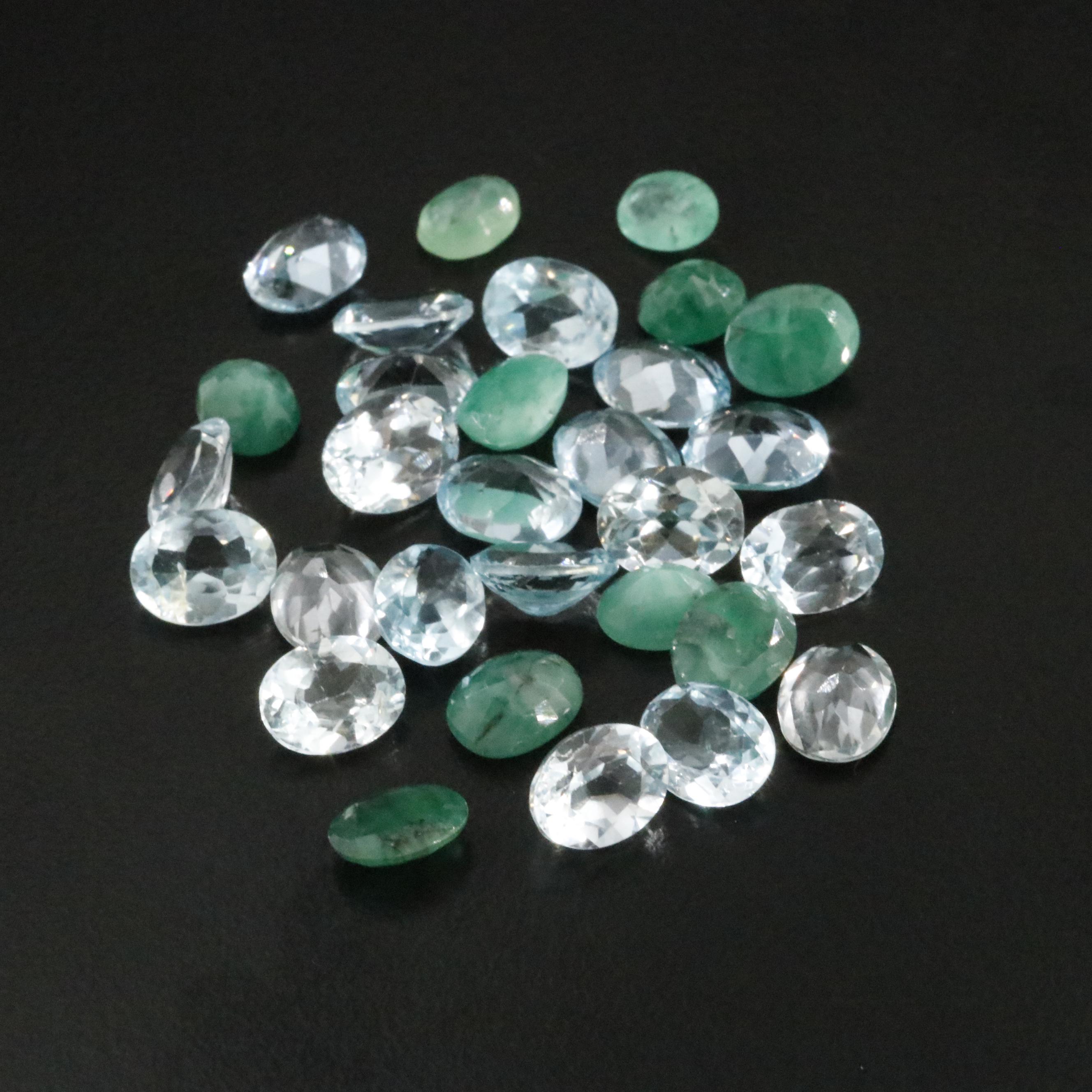 Loose 54.00 CTW Emerald, Aquamarine and Blue Topaz Lot