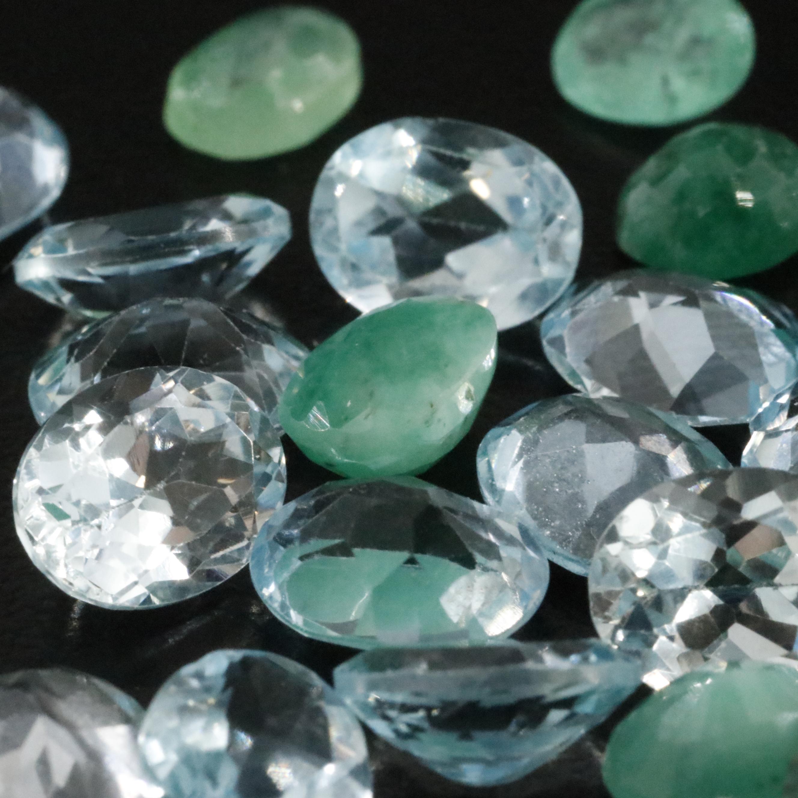 Loose 54.00 CTW Emerald, Aquamarine and Blue Topaz Lot