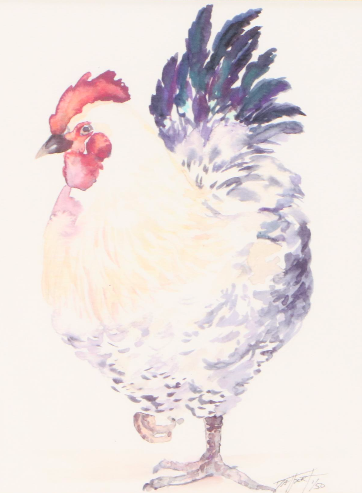 Hand Embellished Giclees of Chicken and Rooster, 21st Century