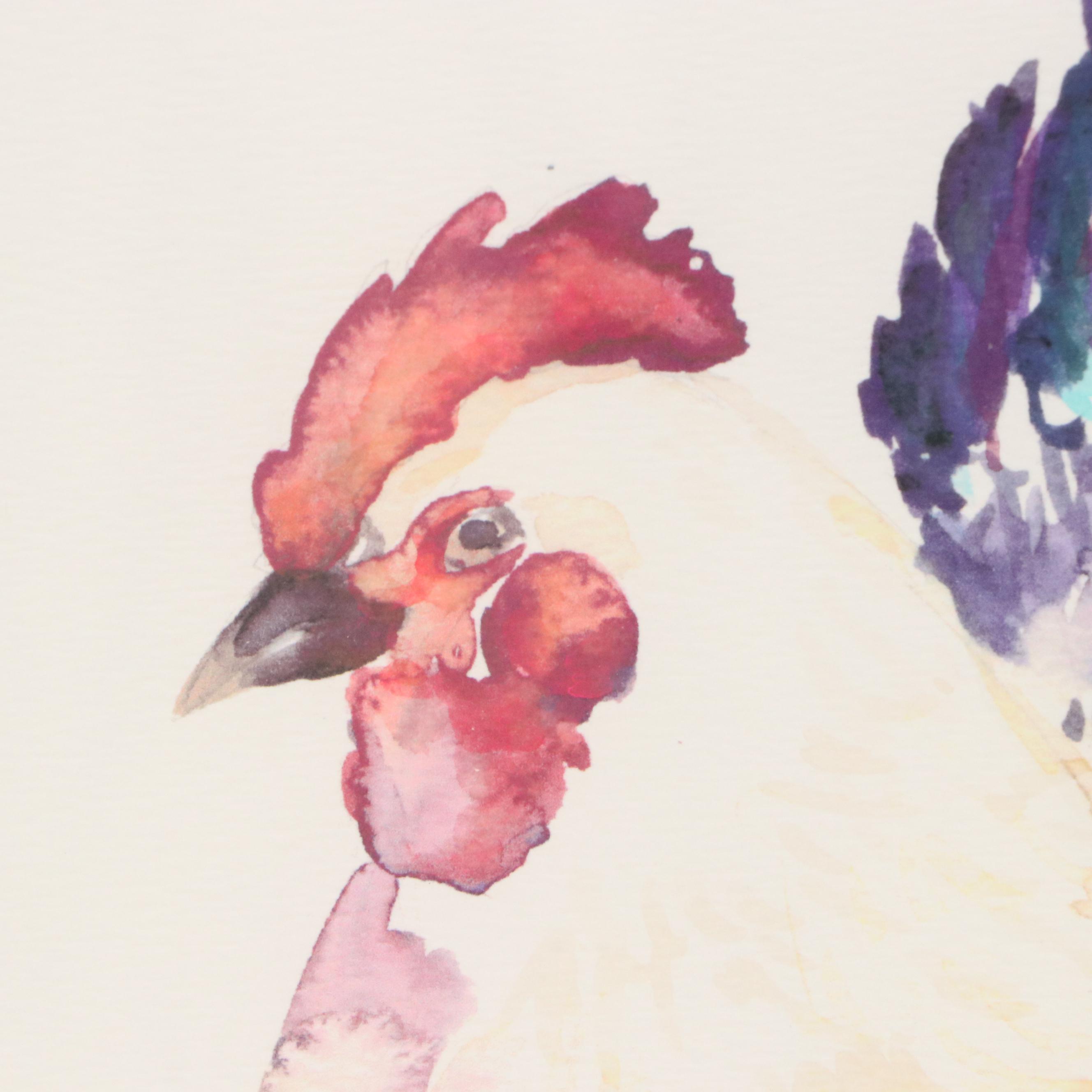 Hand Embellished Giclees of Chicken and Rooster, 21st Century