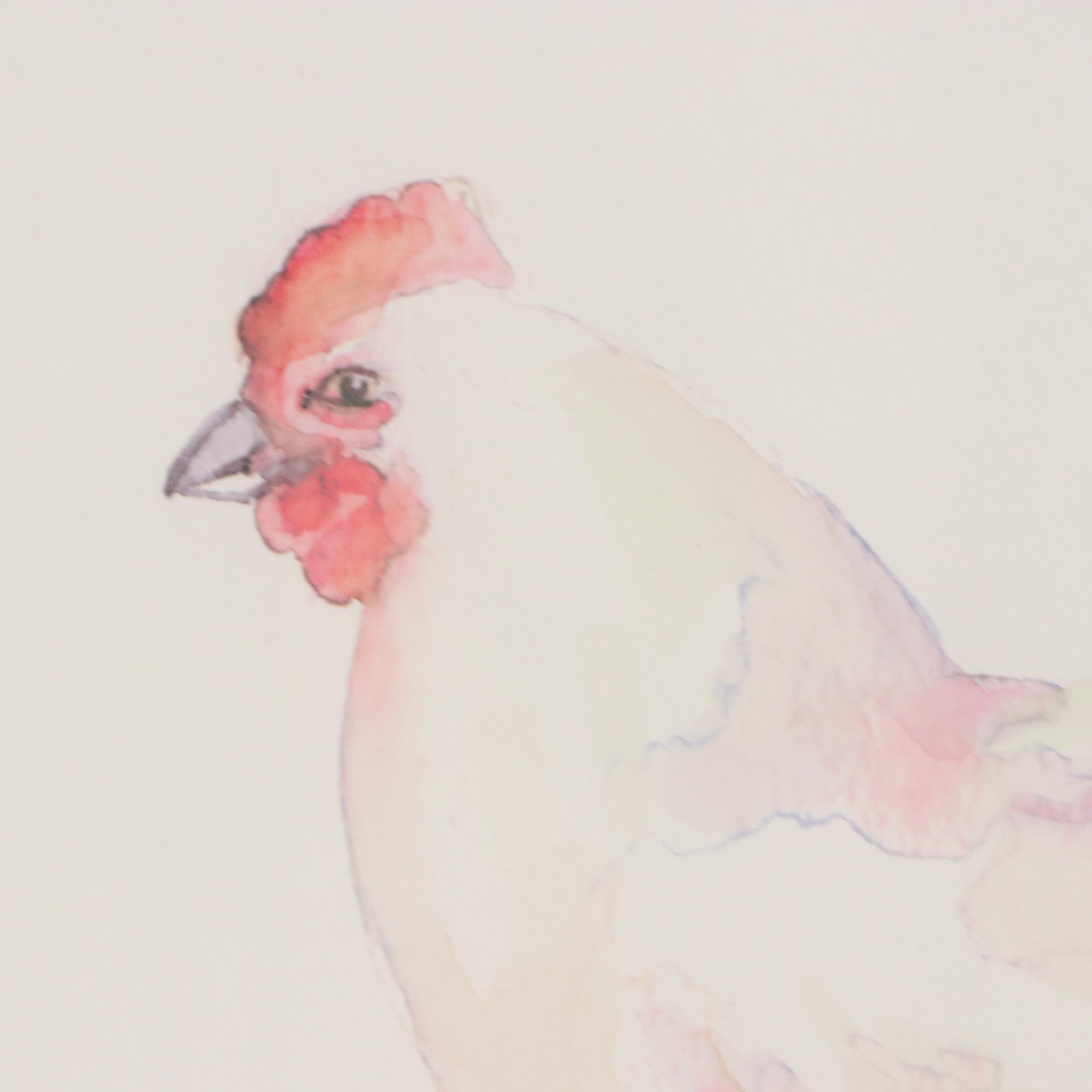 Hand Embellished Giclees of Chicken and Rooster, 21st Century