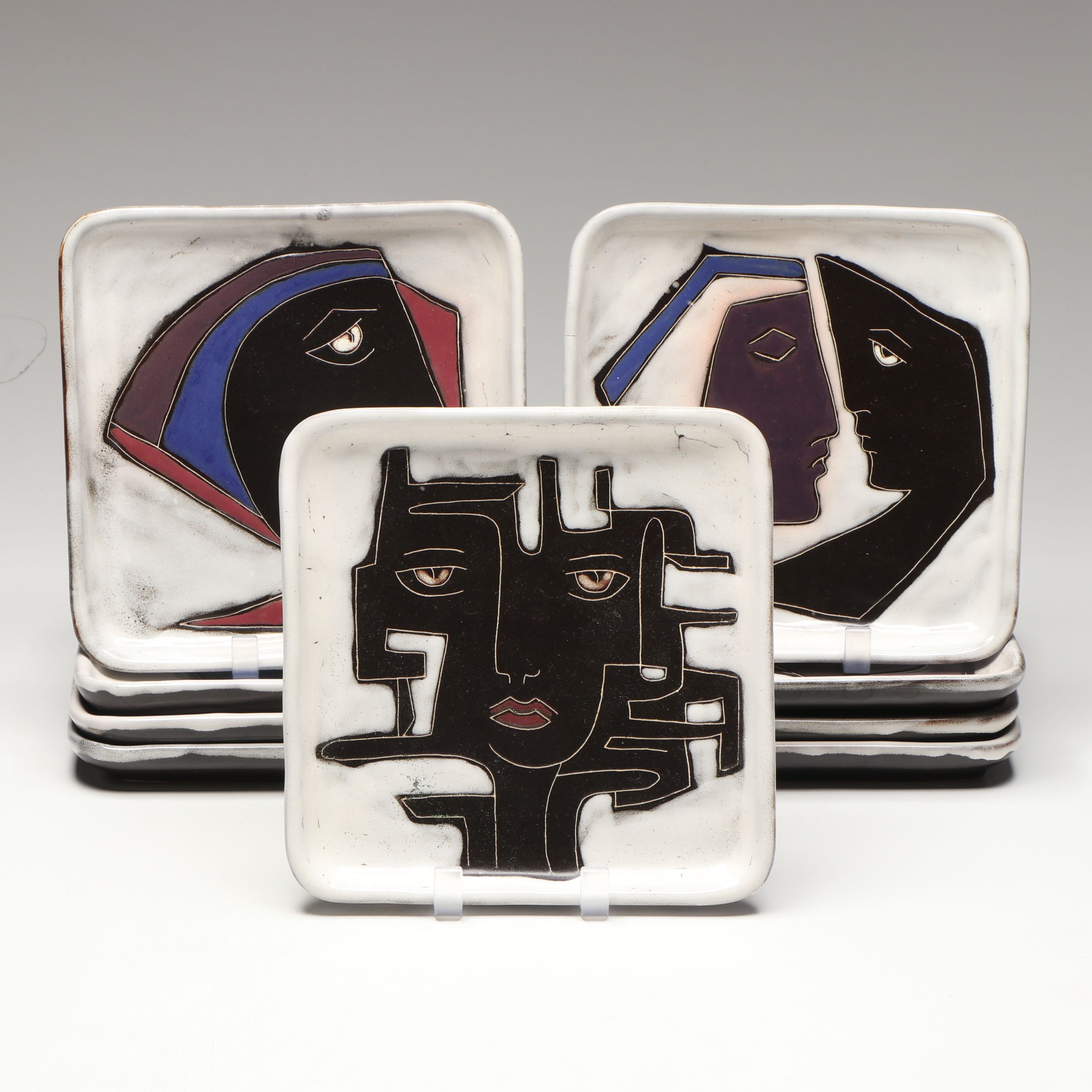 Mara Mexico Abstract Faces Ceramic Square Plates