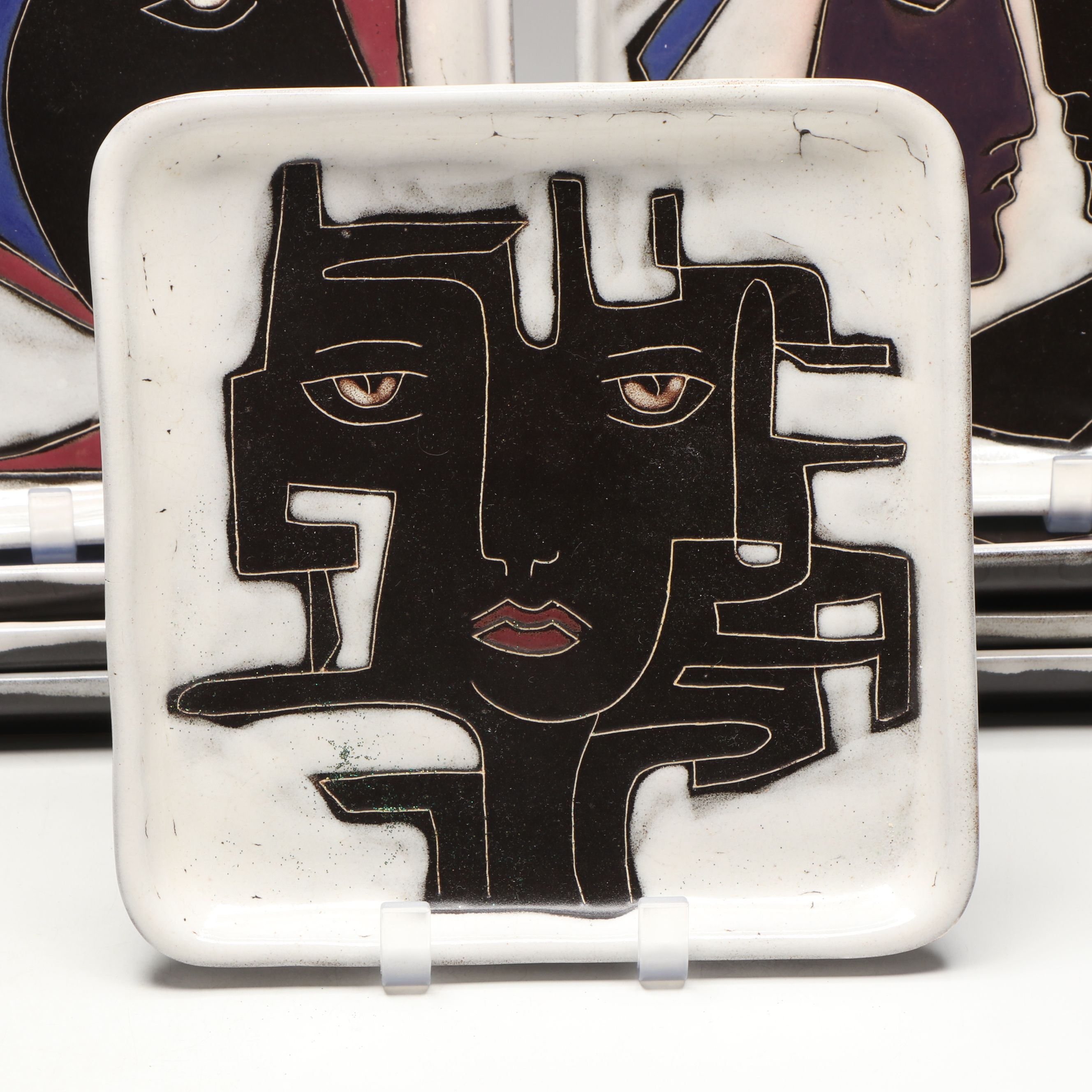 Mara Mexico Abstract Faces Ceramic Square Plates