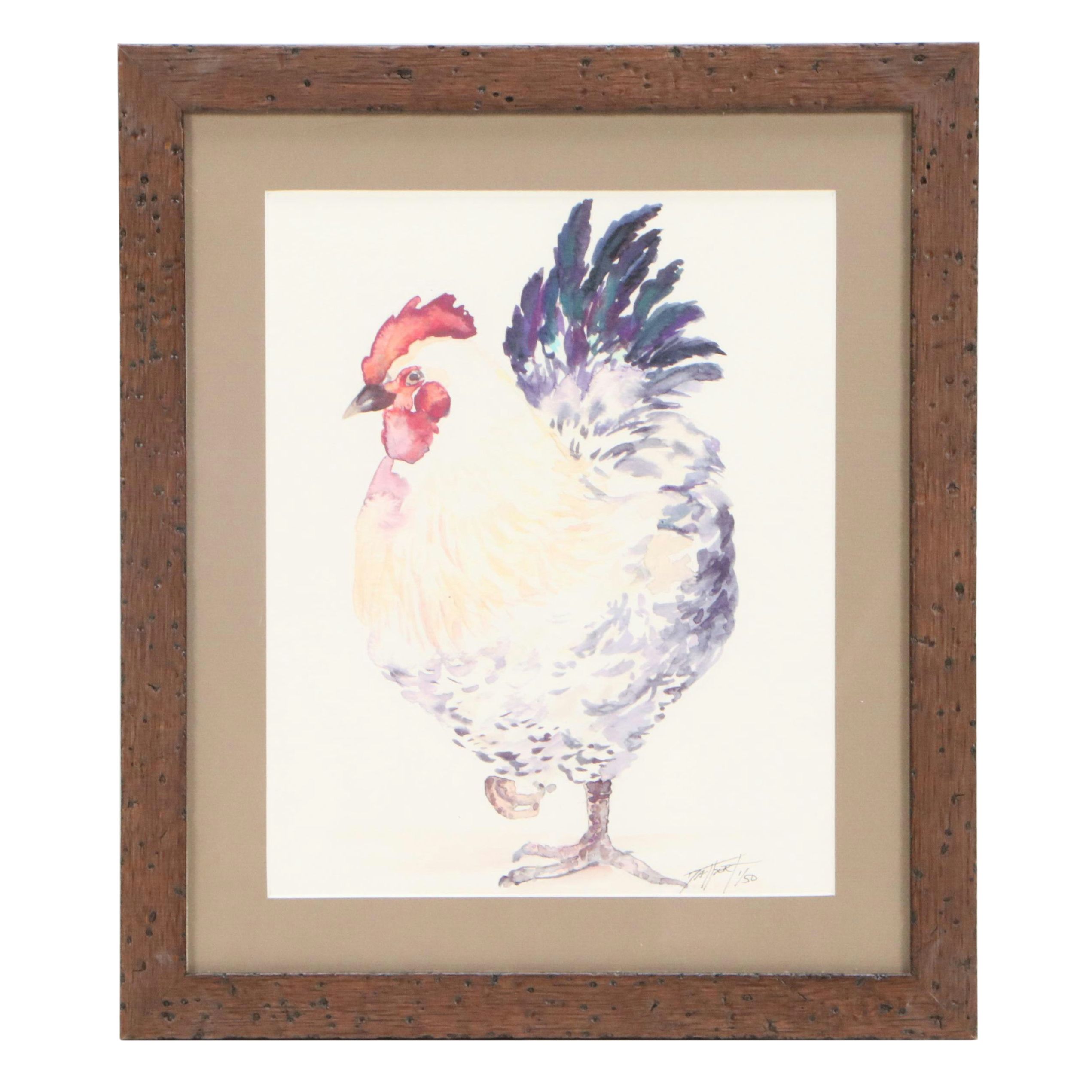 Hand Embellished Giclees of Chicken and Rooster, 21st Century